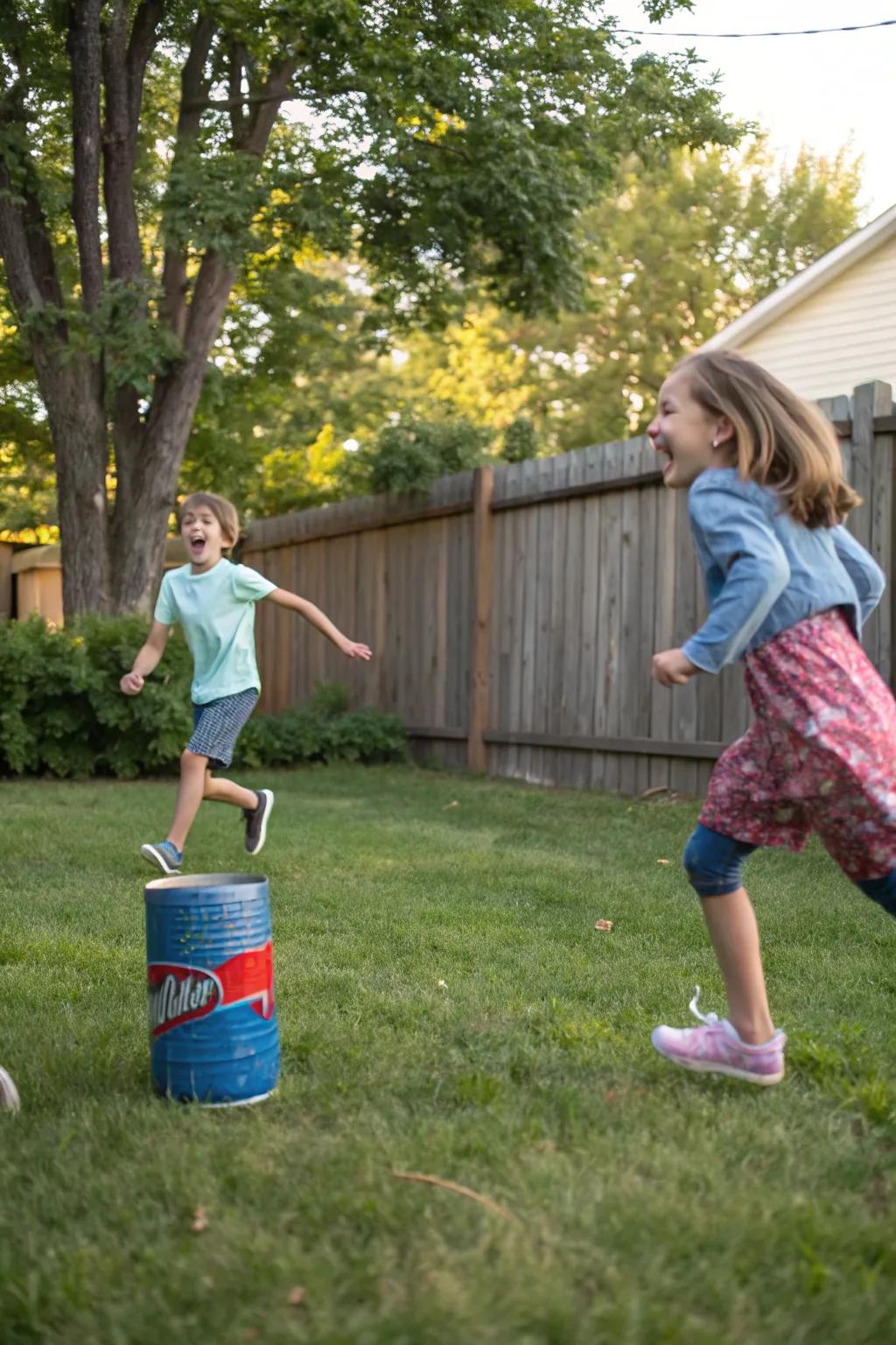 Classic kick the can game bringing joy and excitement.