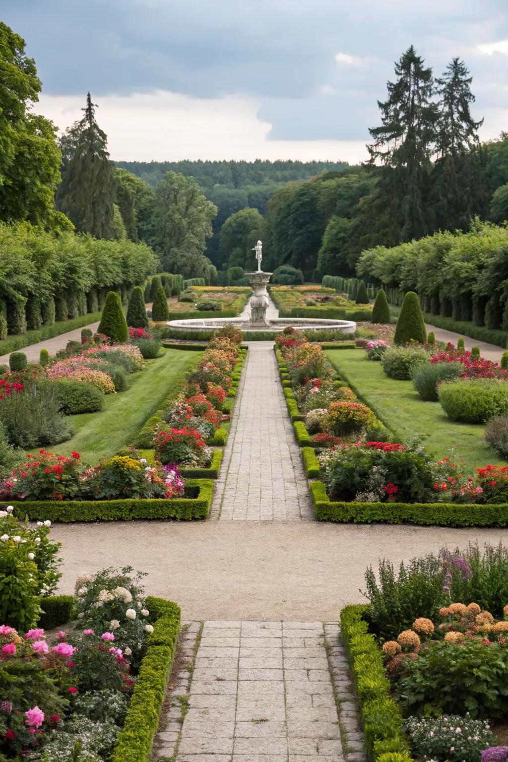 Create harmony with symmetrical garden design.