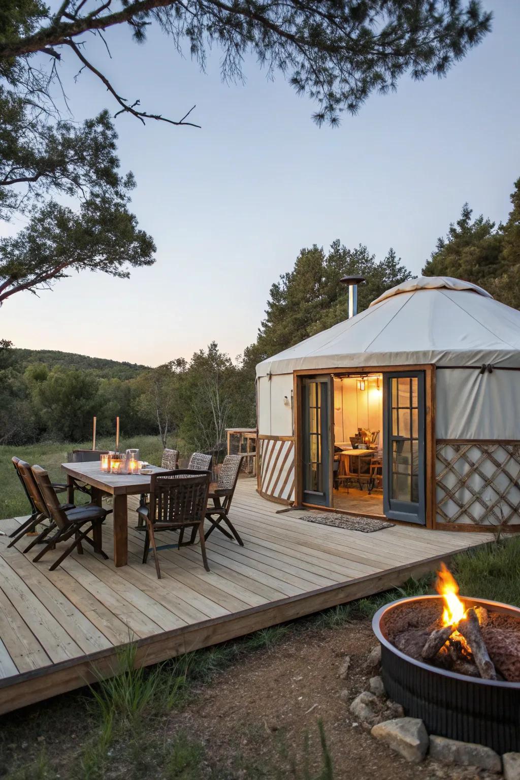Extended decks provide space for dining and socializing.