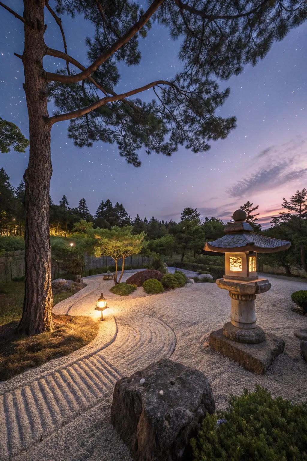 Ambient lighting enhances evening tranquility.