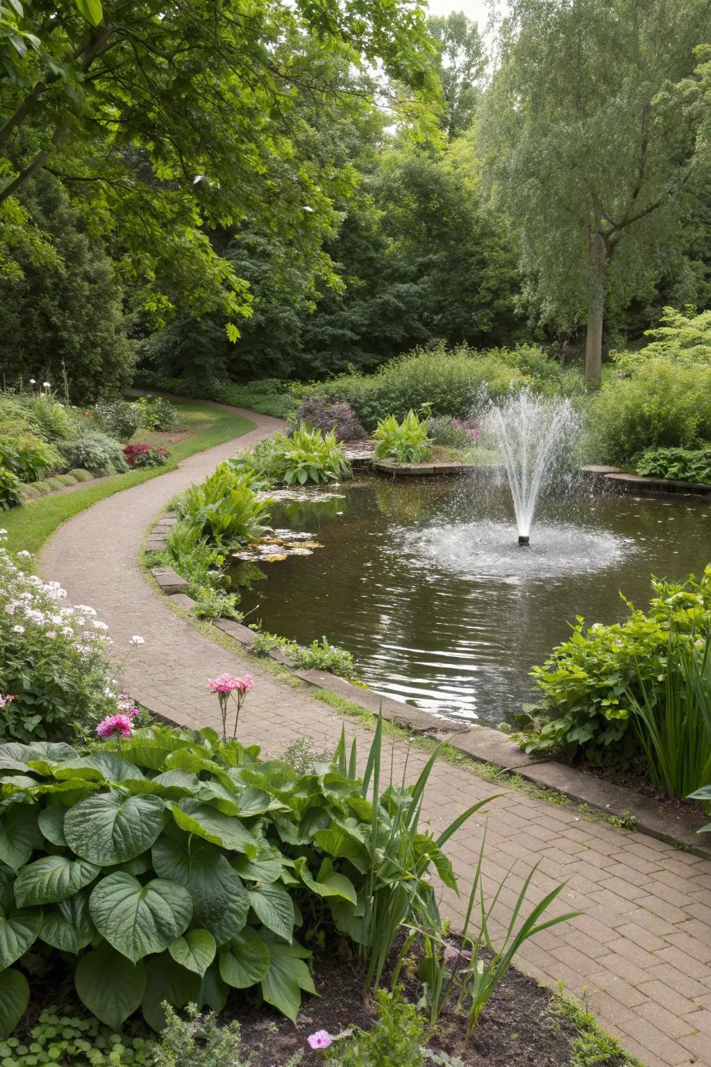 Water features add tranquility and attract wildlife.