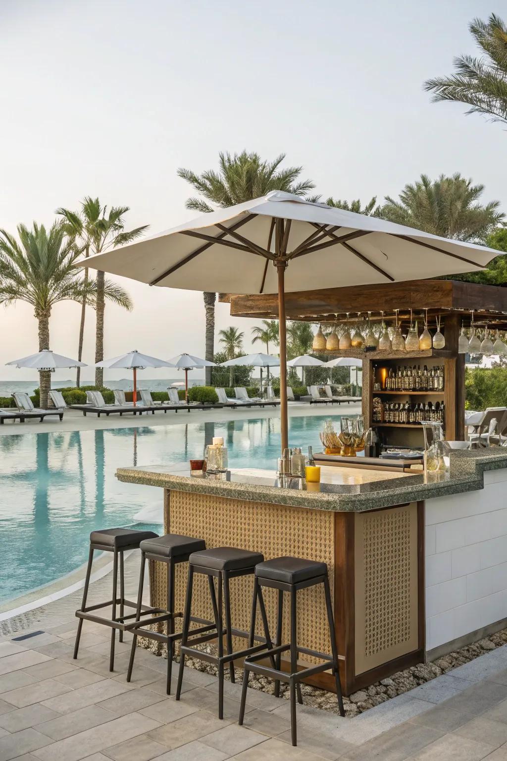 A lively poolside bar perfect for entertaining guests