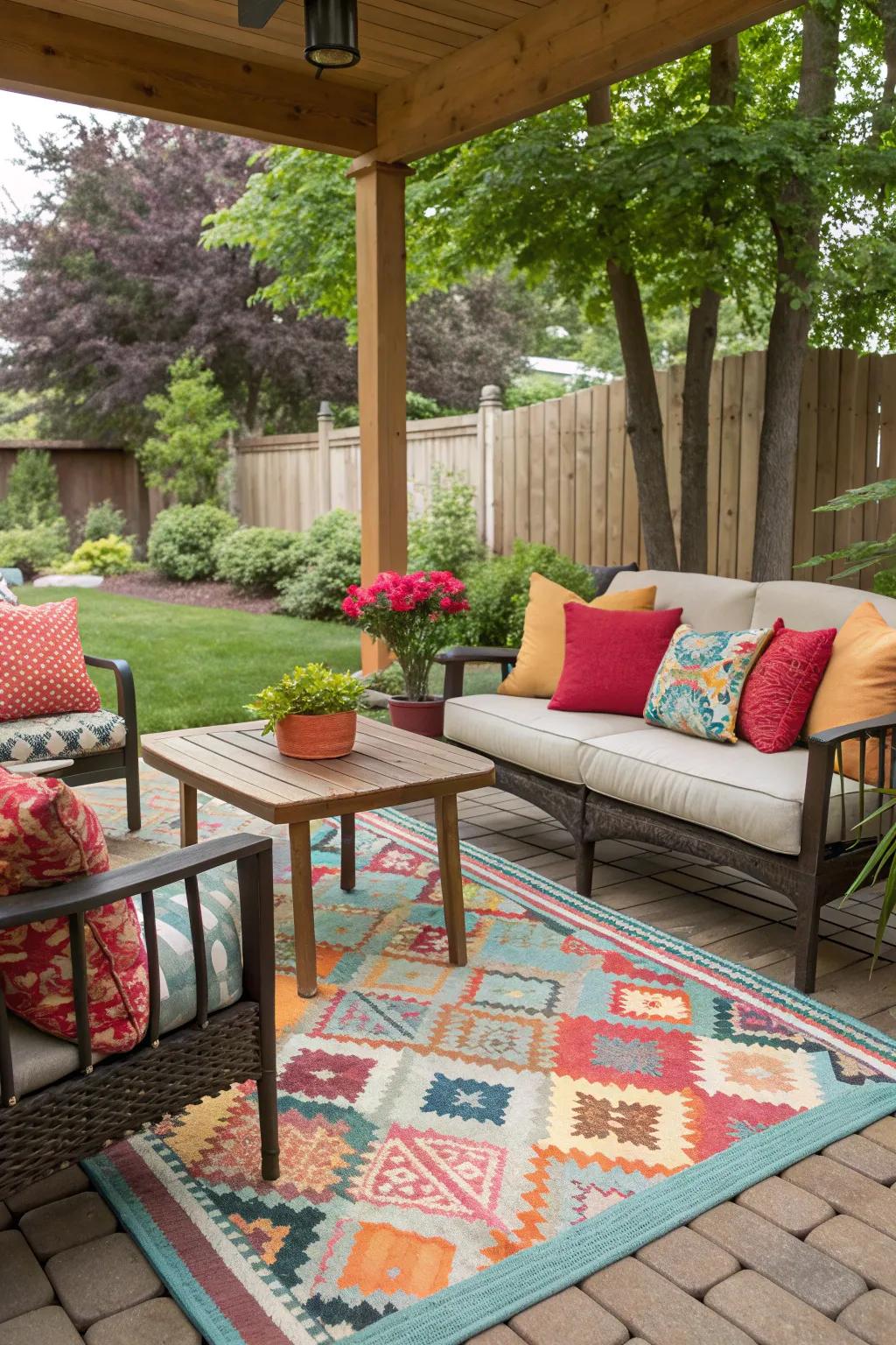 Enhance comfort with a stylish outdoor rug.