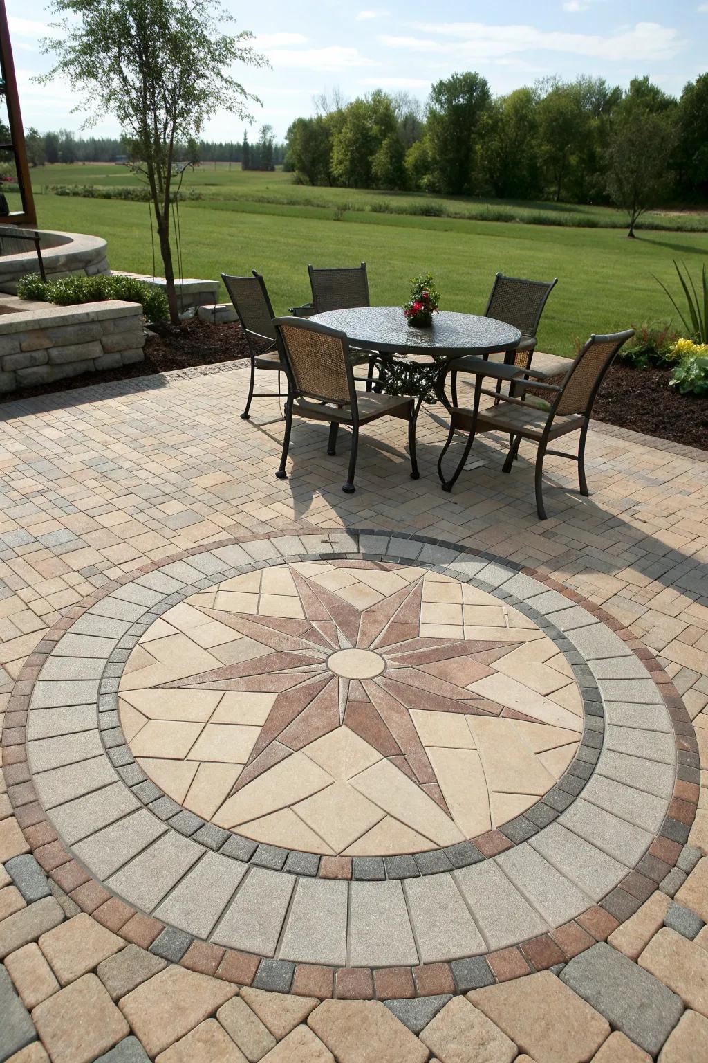 Sunburst design for a vibrant patio centerpiece.