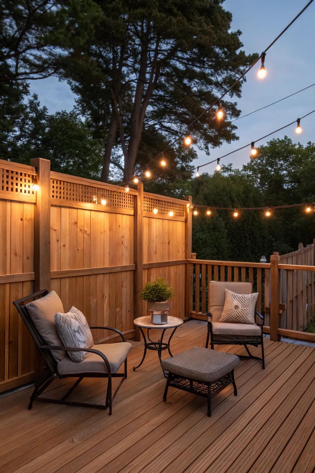 Privacy deck fence for a cozy retreat.