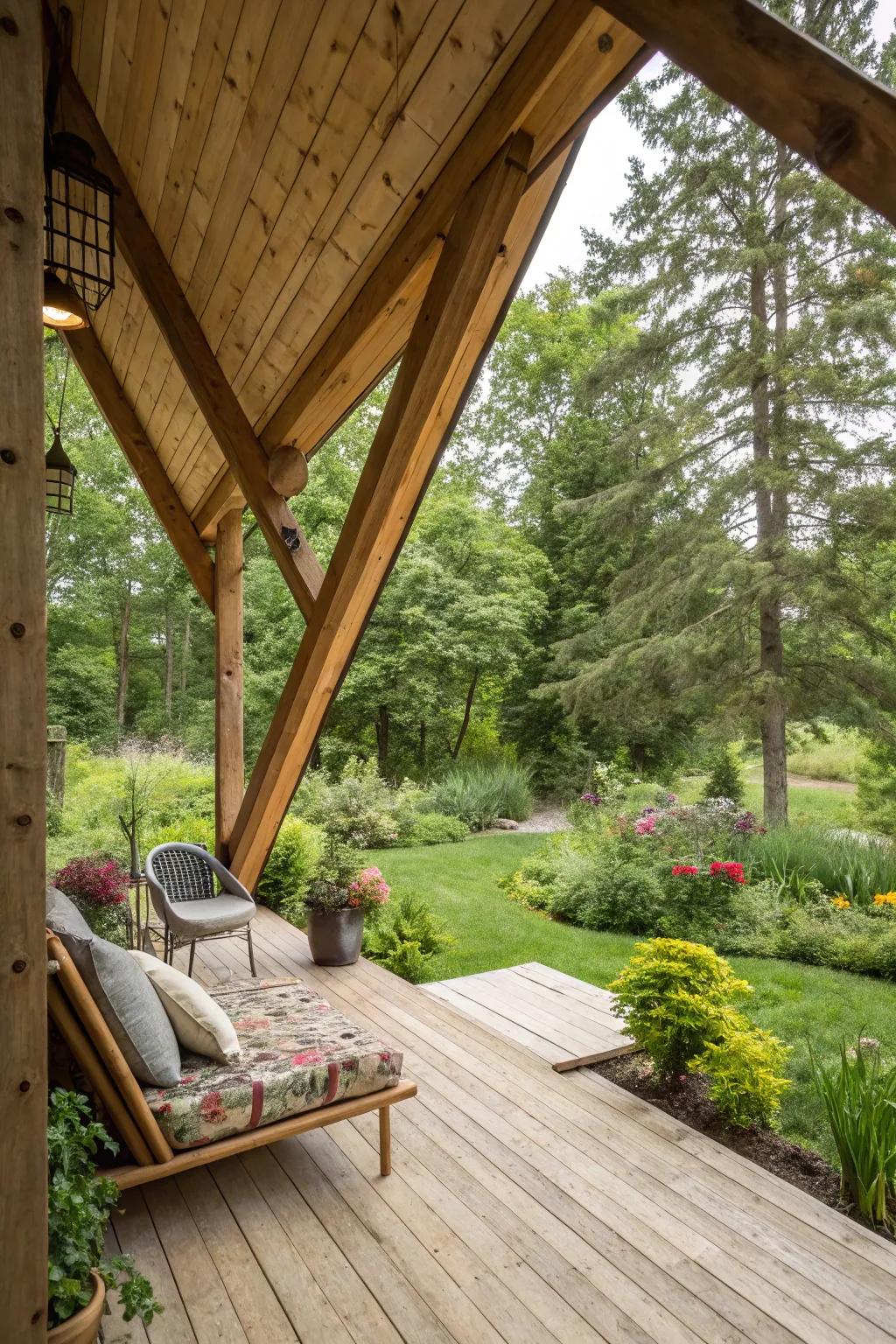 Eco-friendly materials enhance the beauty and sustainability of this porch.