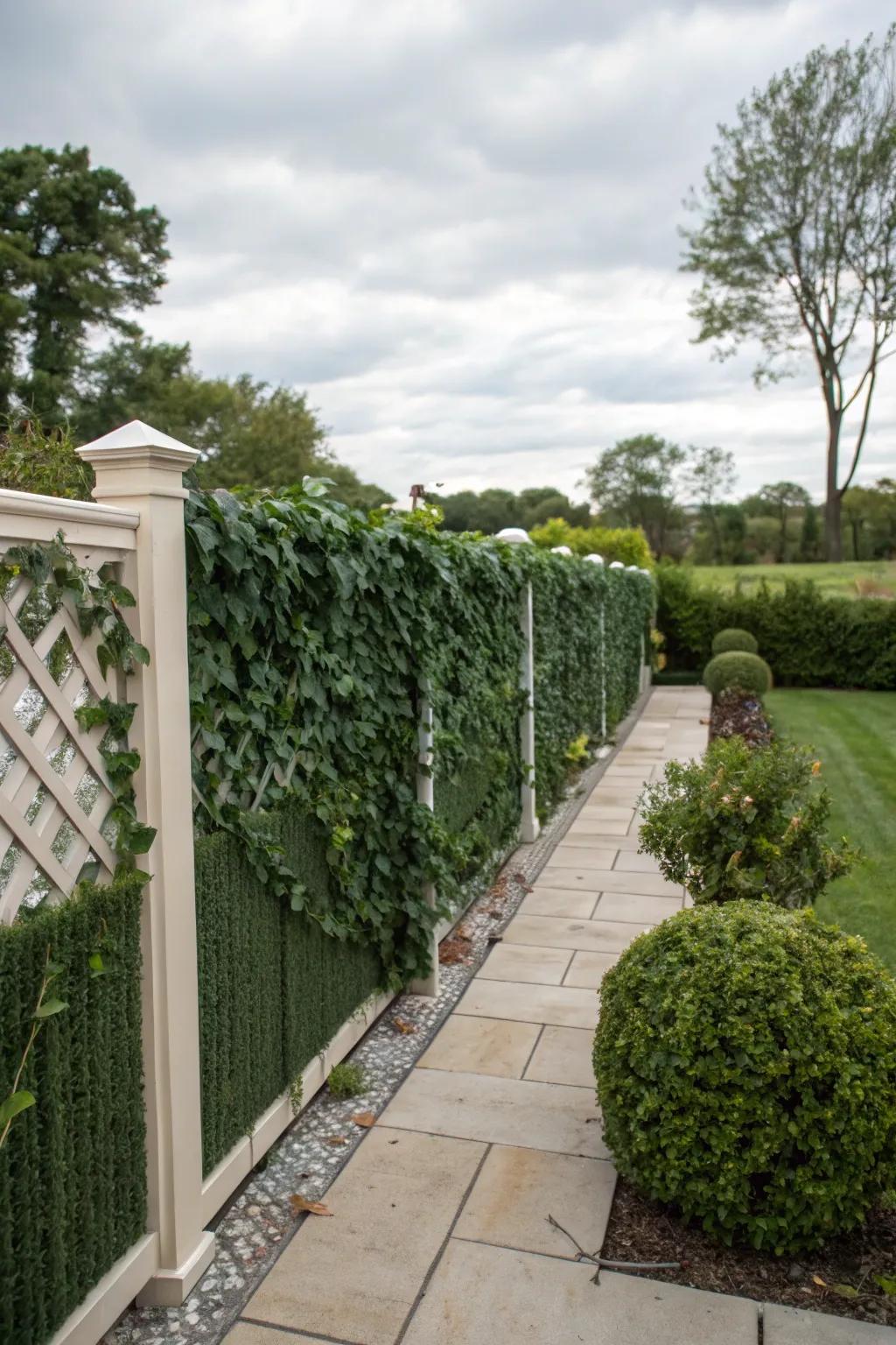 Artificial ivy screens deliver instant greenery and privacy.