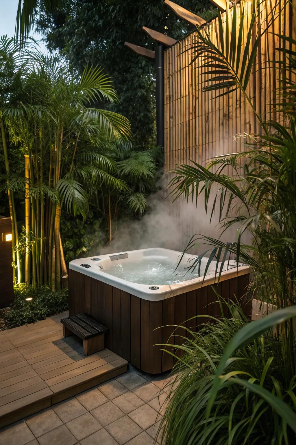 Create a tropical escape with bamboo and palms.