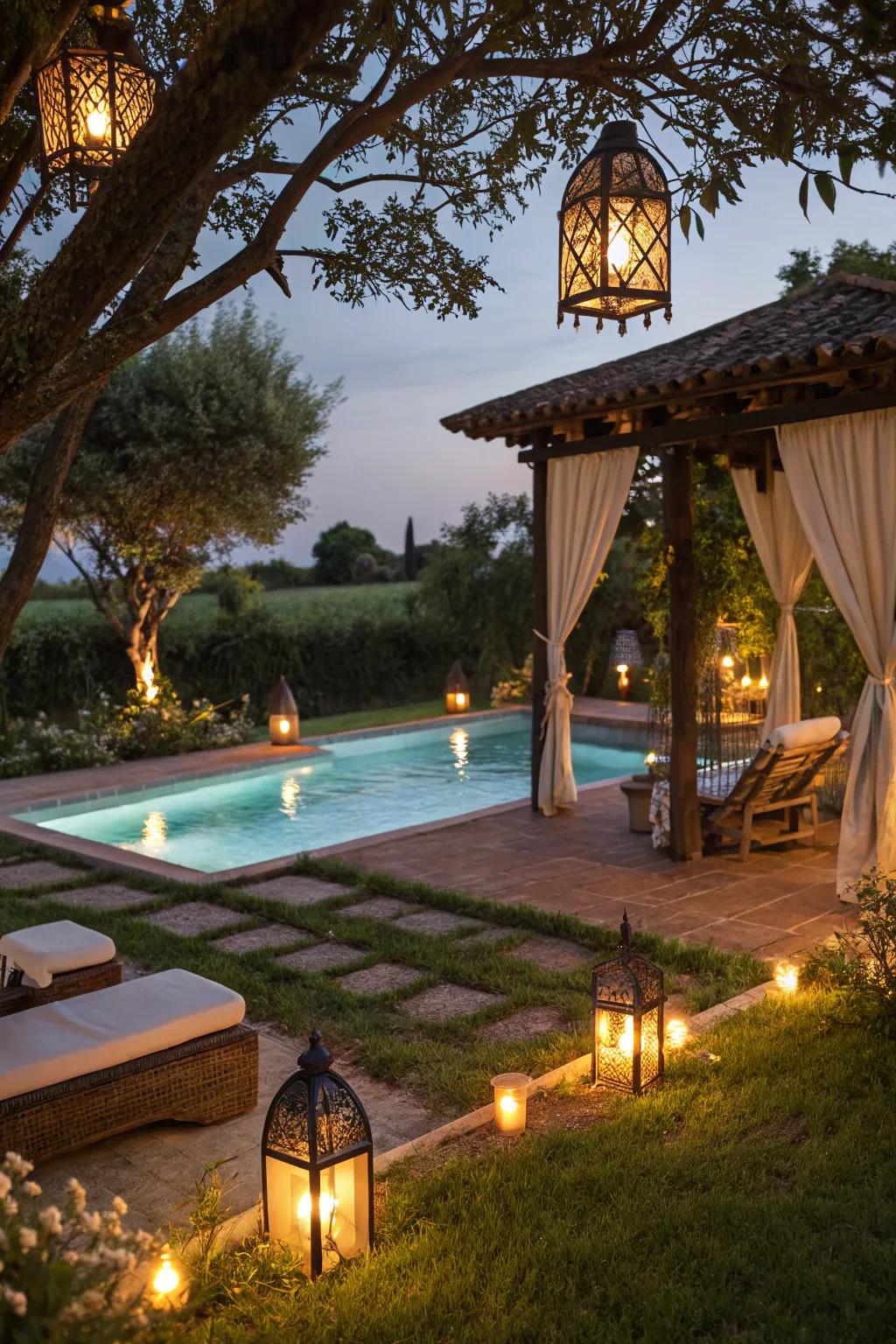 Lanterns create intimate and cozy corners around your pool.