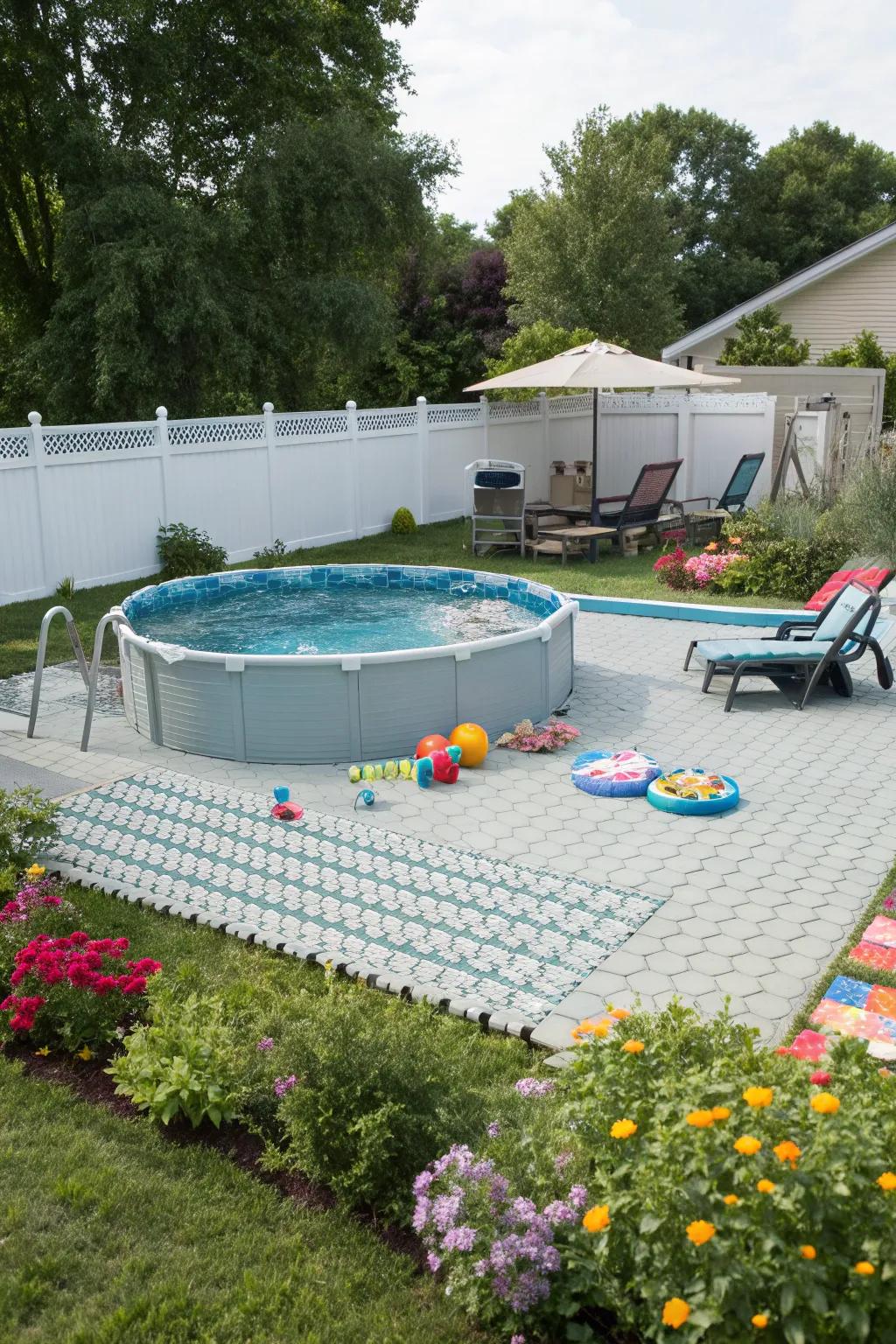 Modular plastic tiles add a customizable and colorful foundation.