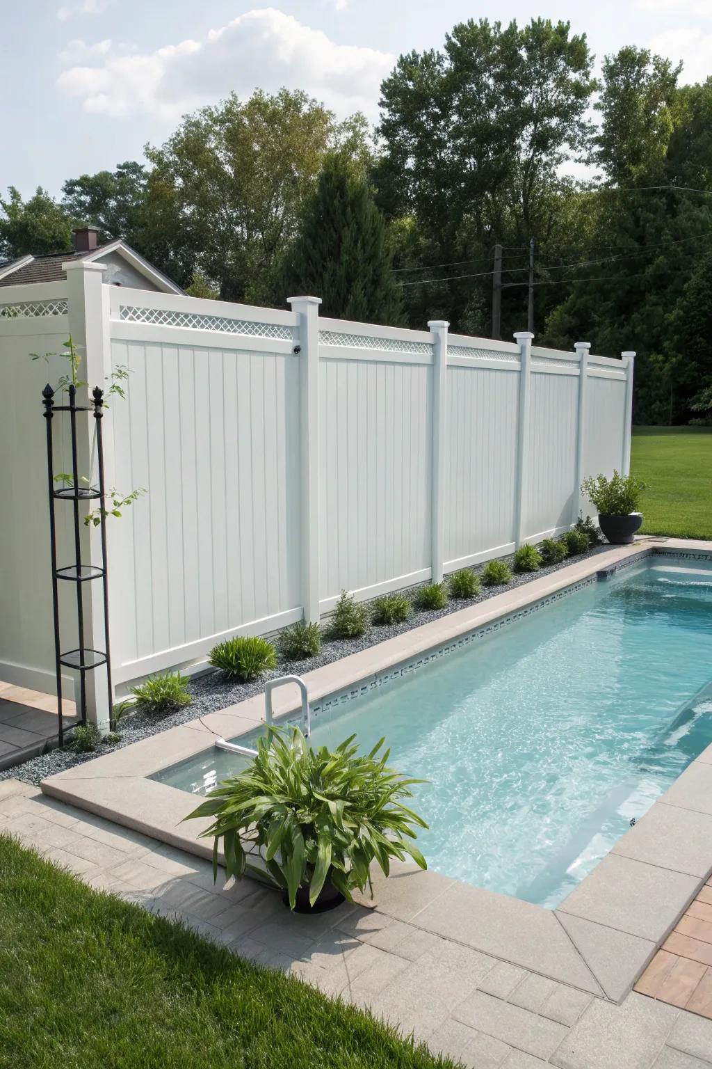 Vinyl panels provide durable and stylish privacy.