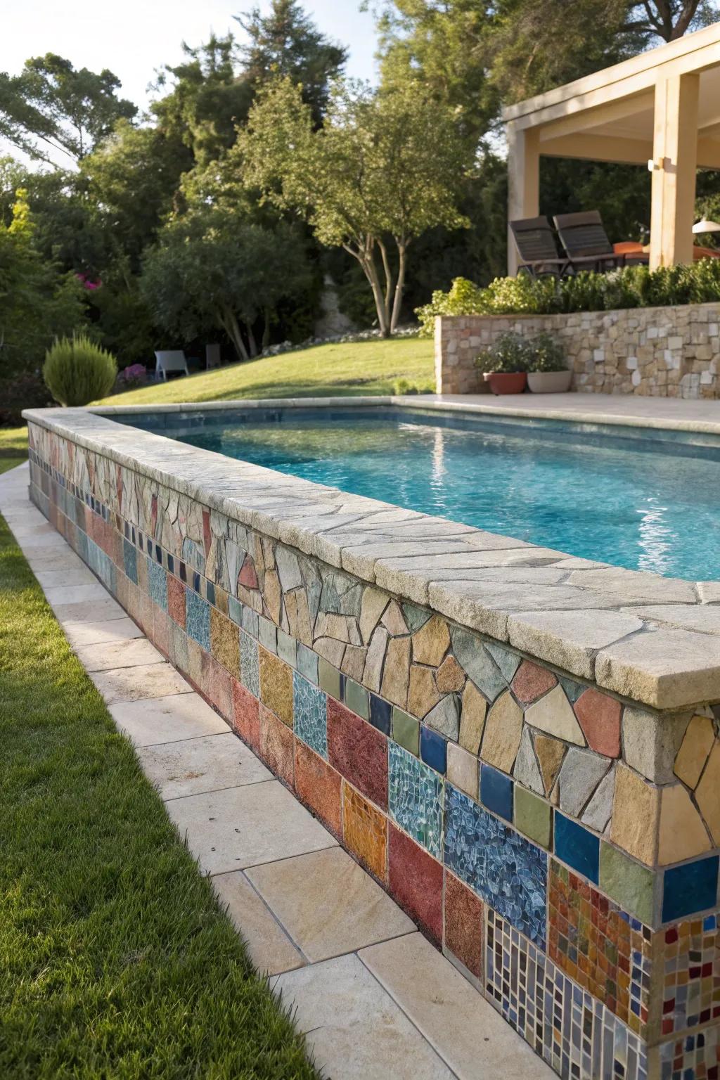 Mosaic tiles add vibrant color to your pool area.