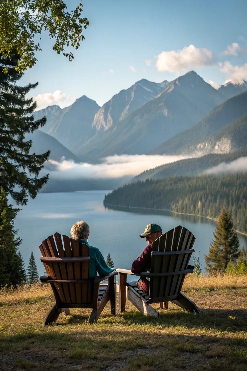 Adirondack chairs provide the perfect spot to enjoy nature's beauty.