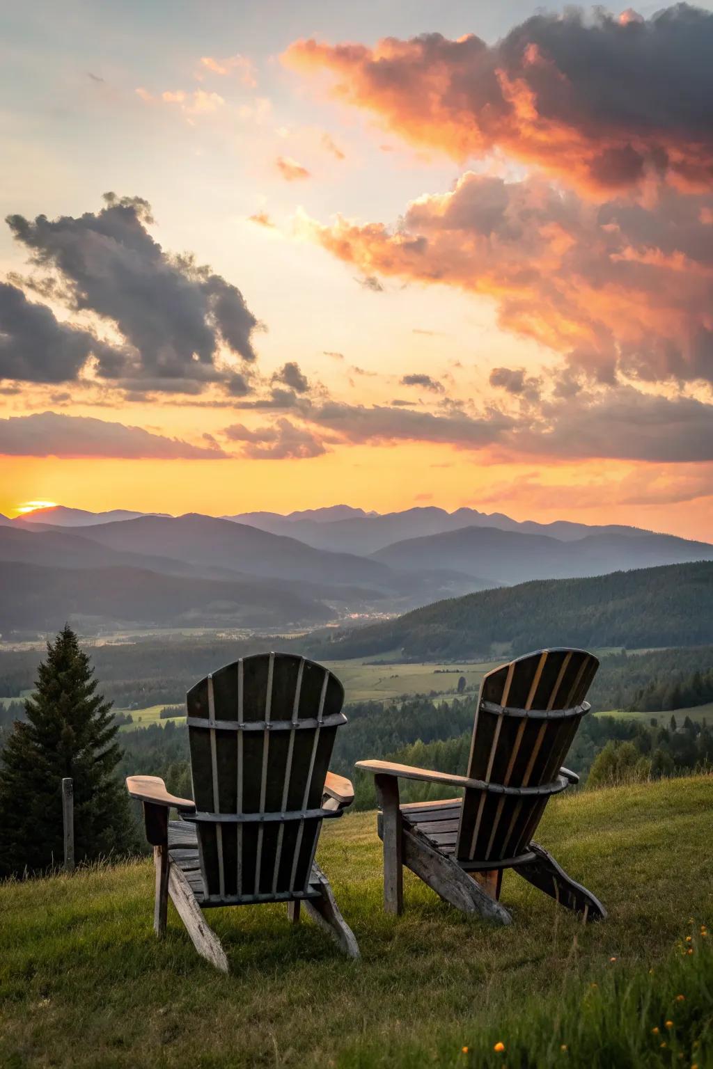 Adirondack chairs positioned for the perfect sunset viewing.