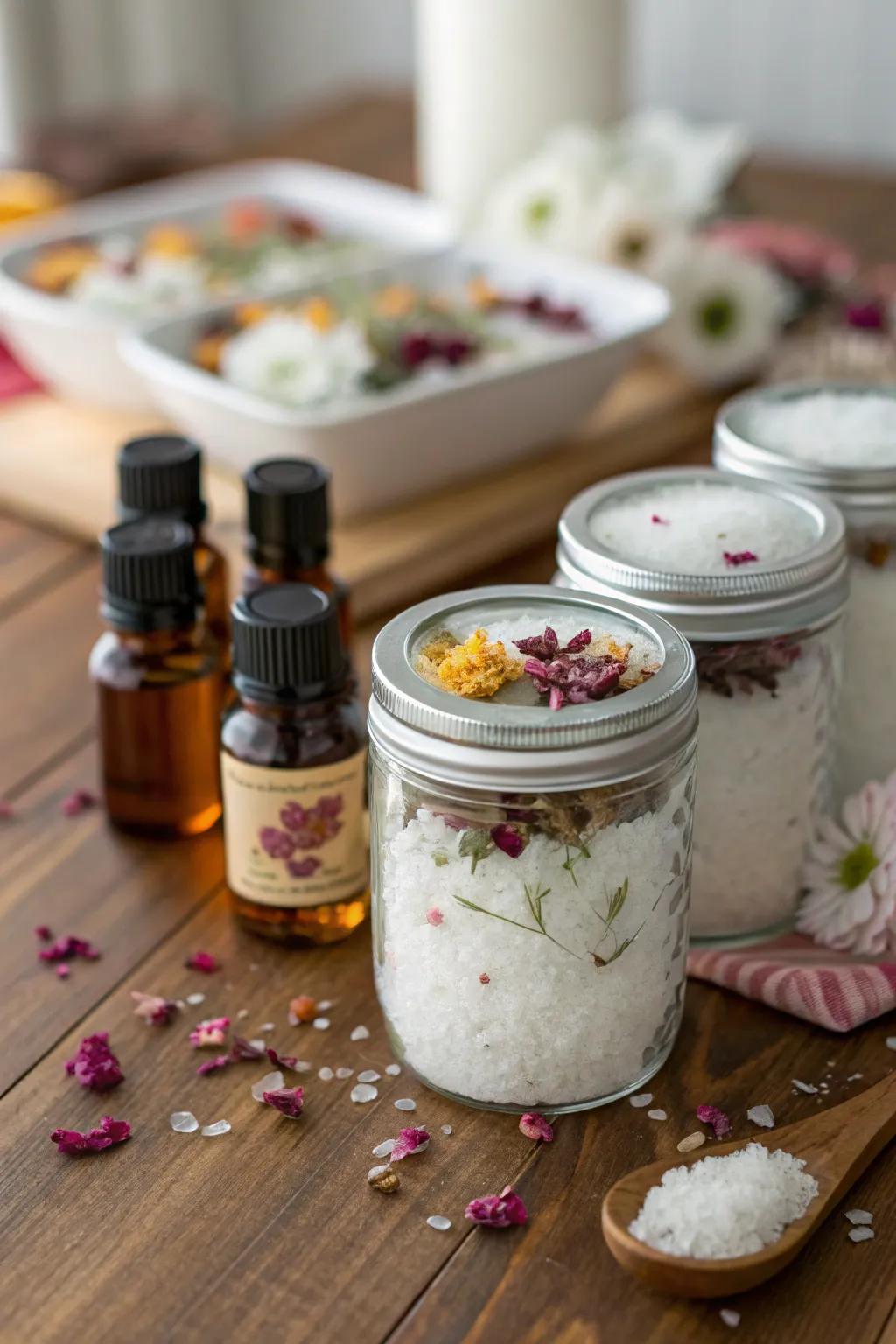 Craft personalized bath salts for a soothing spa experience at home.
