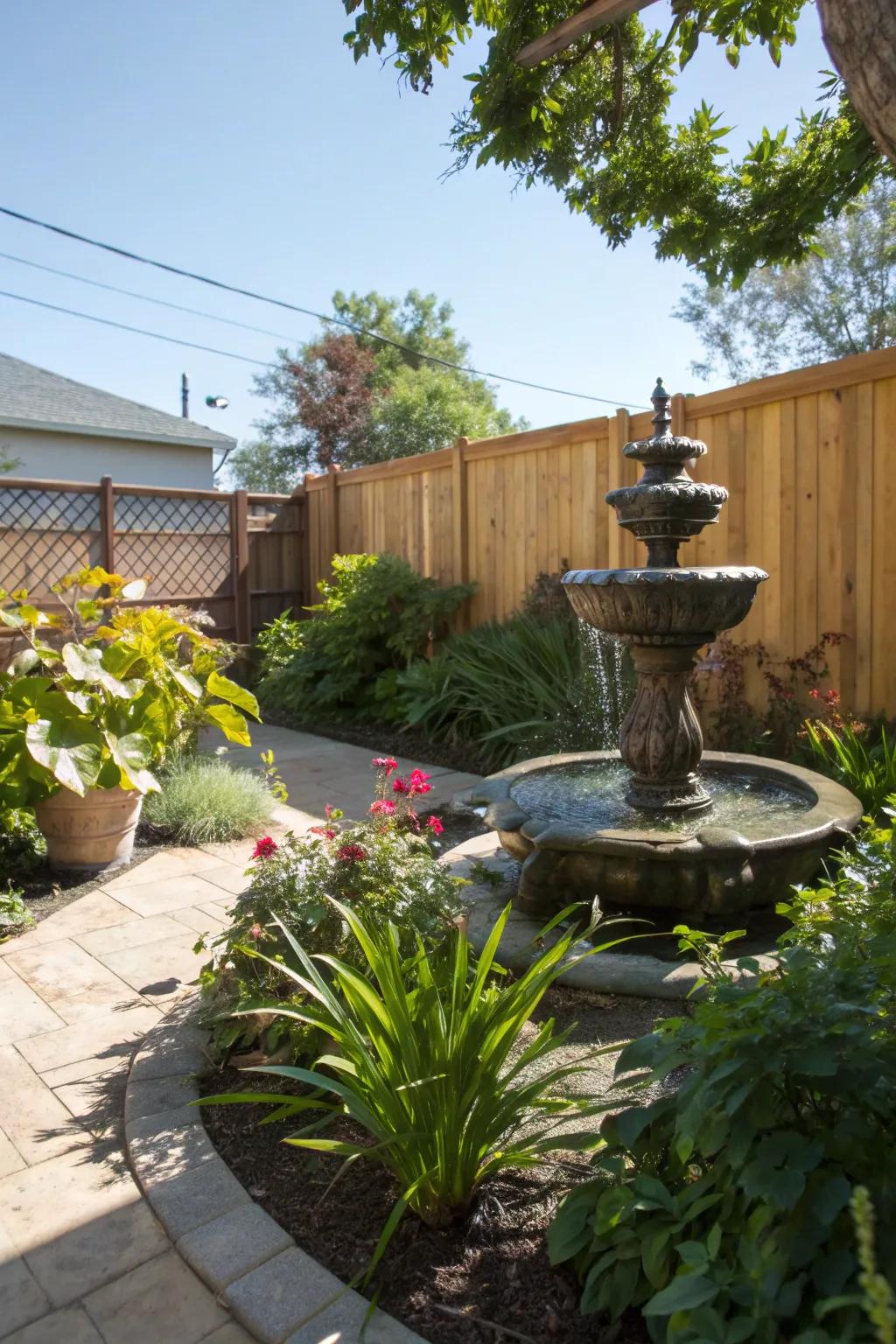 Water features create a calming atmosphere.