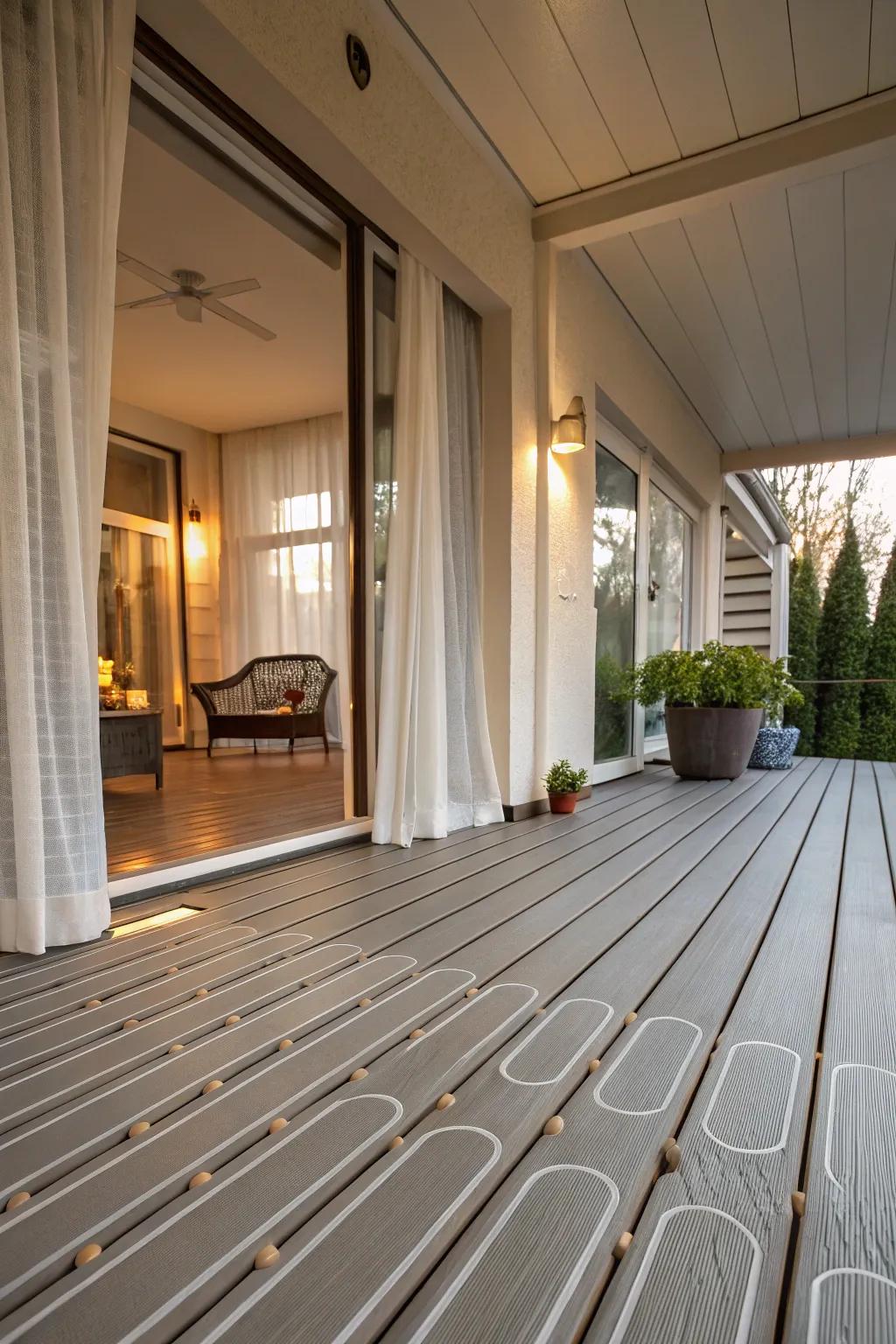 Heated floors keep your porch cozy even in winter.