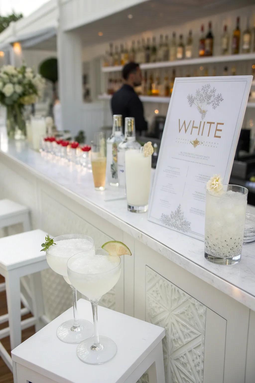 Serve stylish and refreshing drinks from a chic white cocktail bar.