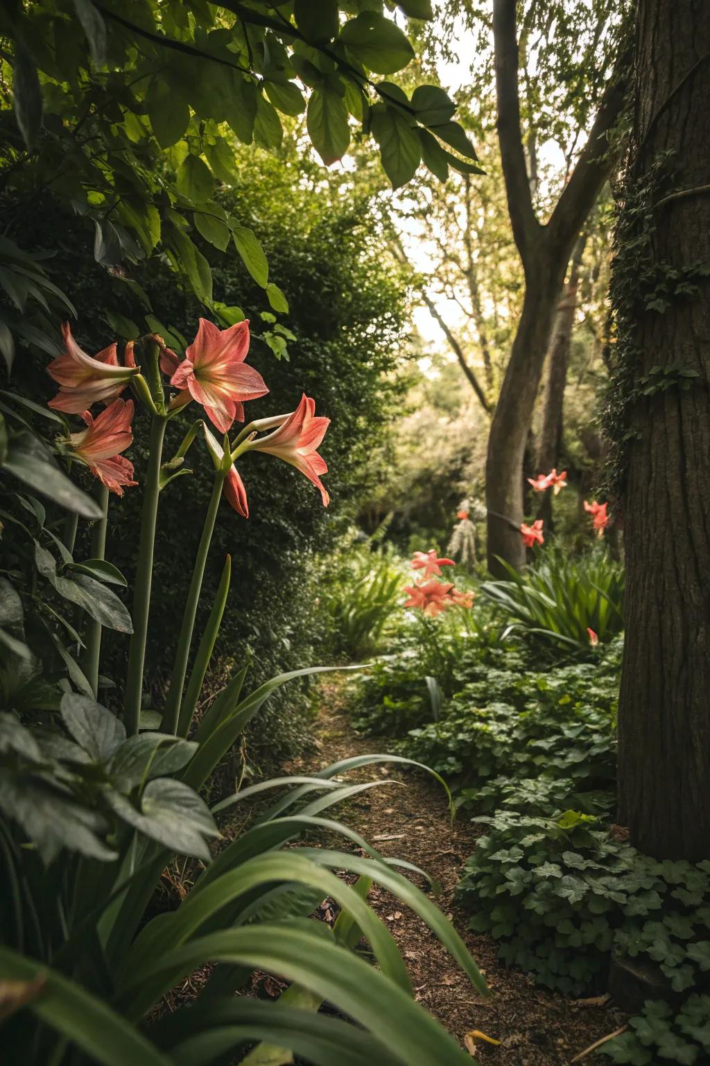 Hidden garden nooks with amaryllis offer delightful surprises.
