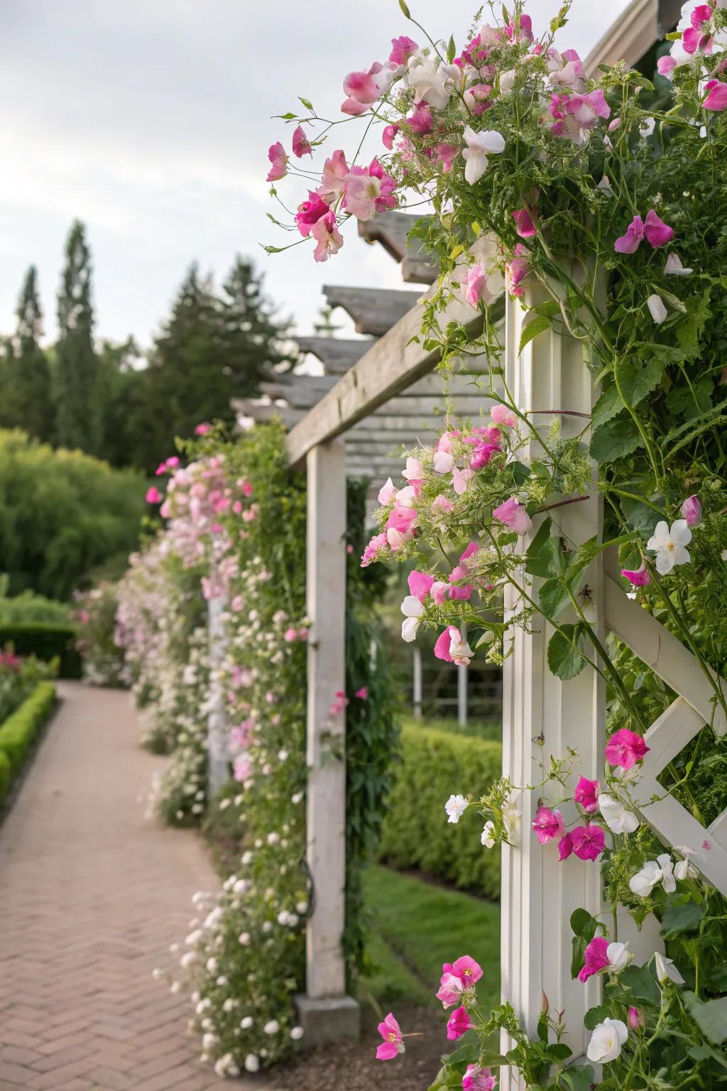 Height and beauty with vertical sweet peas on a trellis.