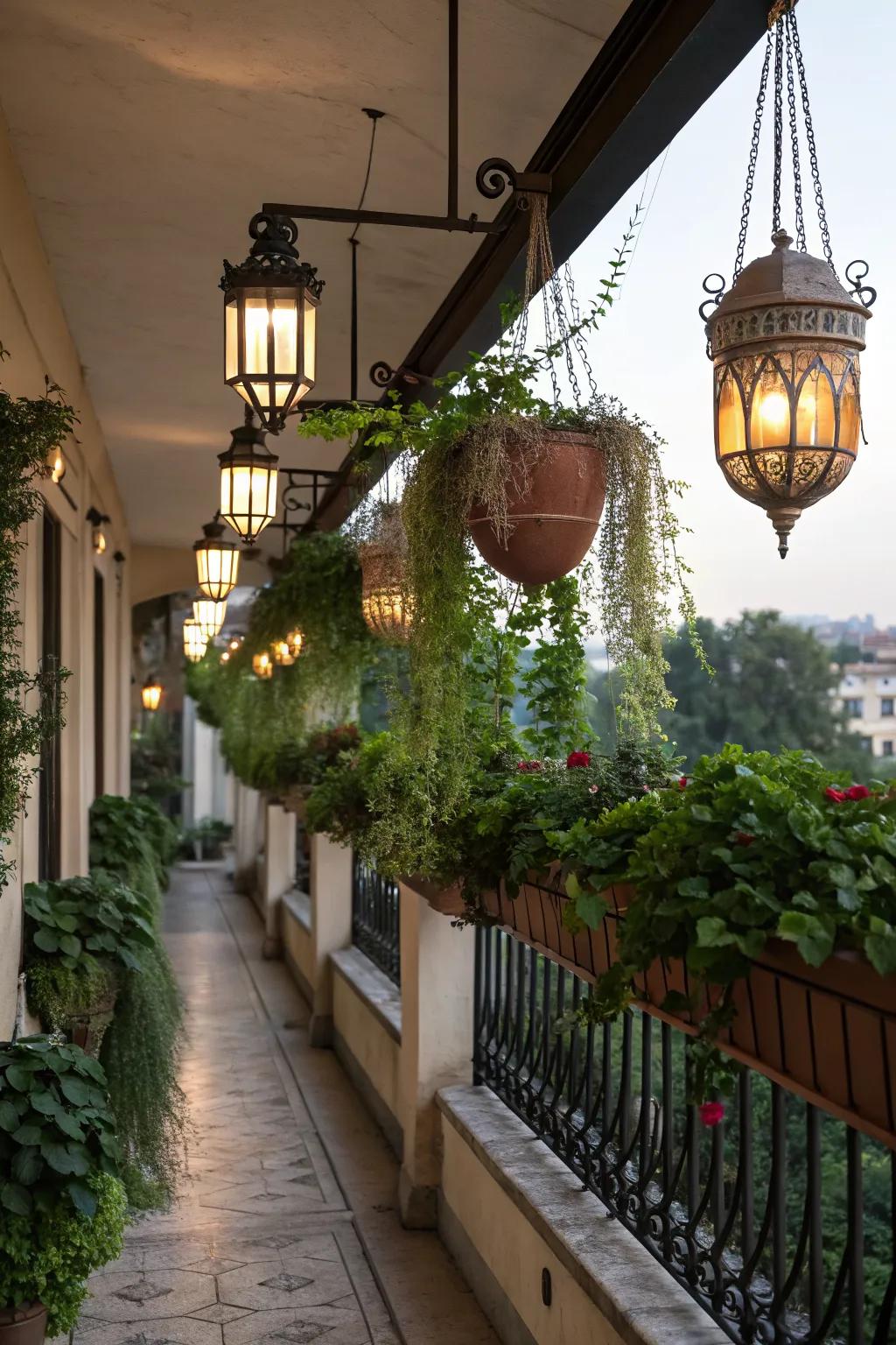 Outdoor decor adds charm and subtle shading to your balcony.