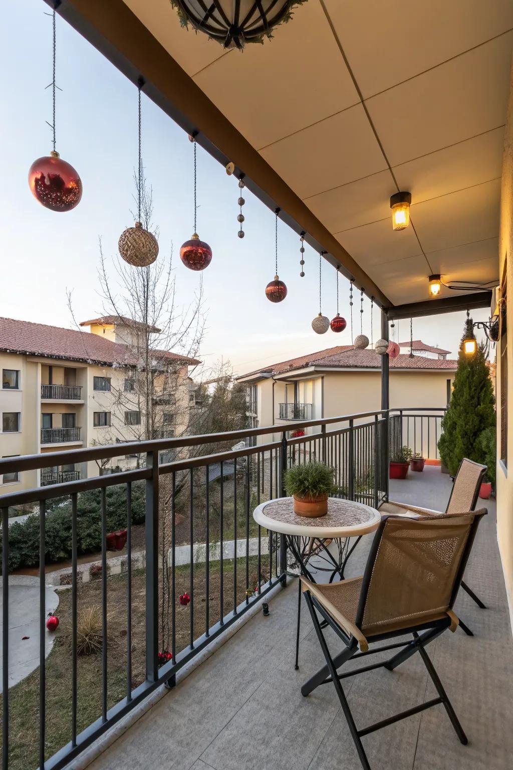 Hanging ornaments add vertical appeal.