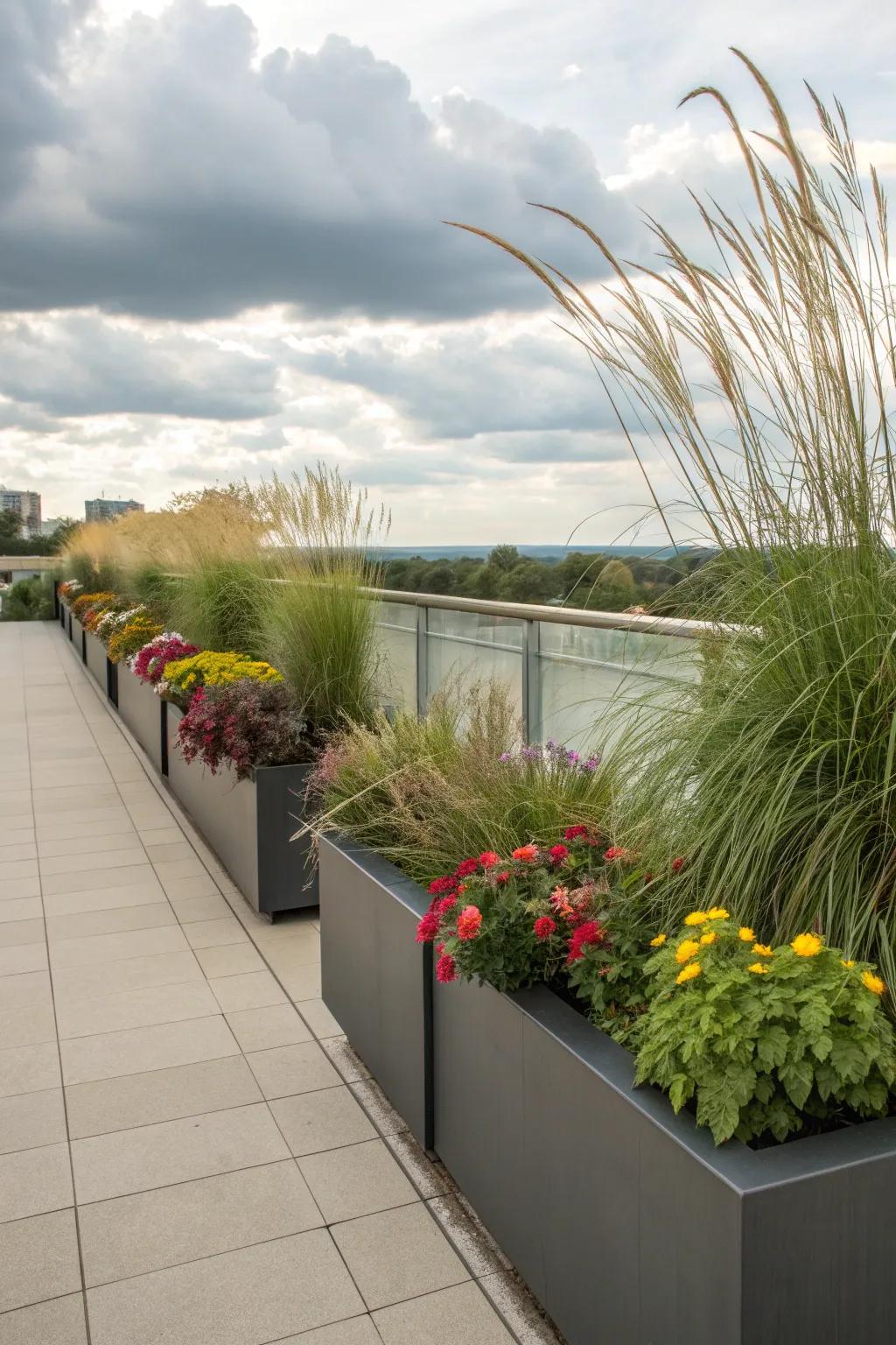 Create privacy and style with divider planters on your balcony.