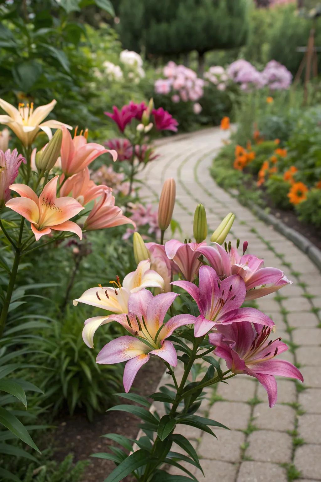 A garden showcasing Asiatic lilies in seasonal themes.