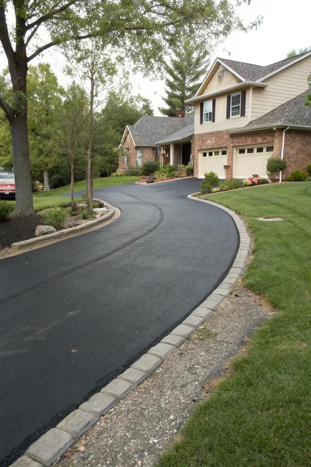 An asphalt driveway expertly graded for functional drainage.