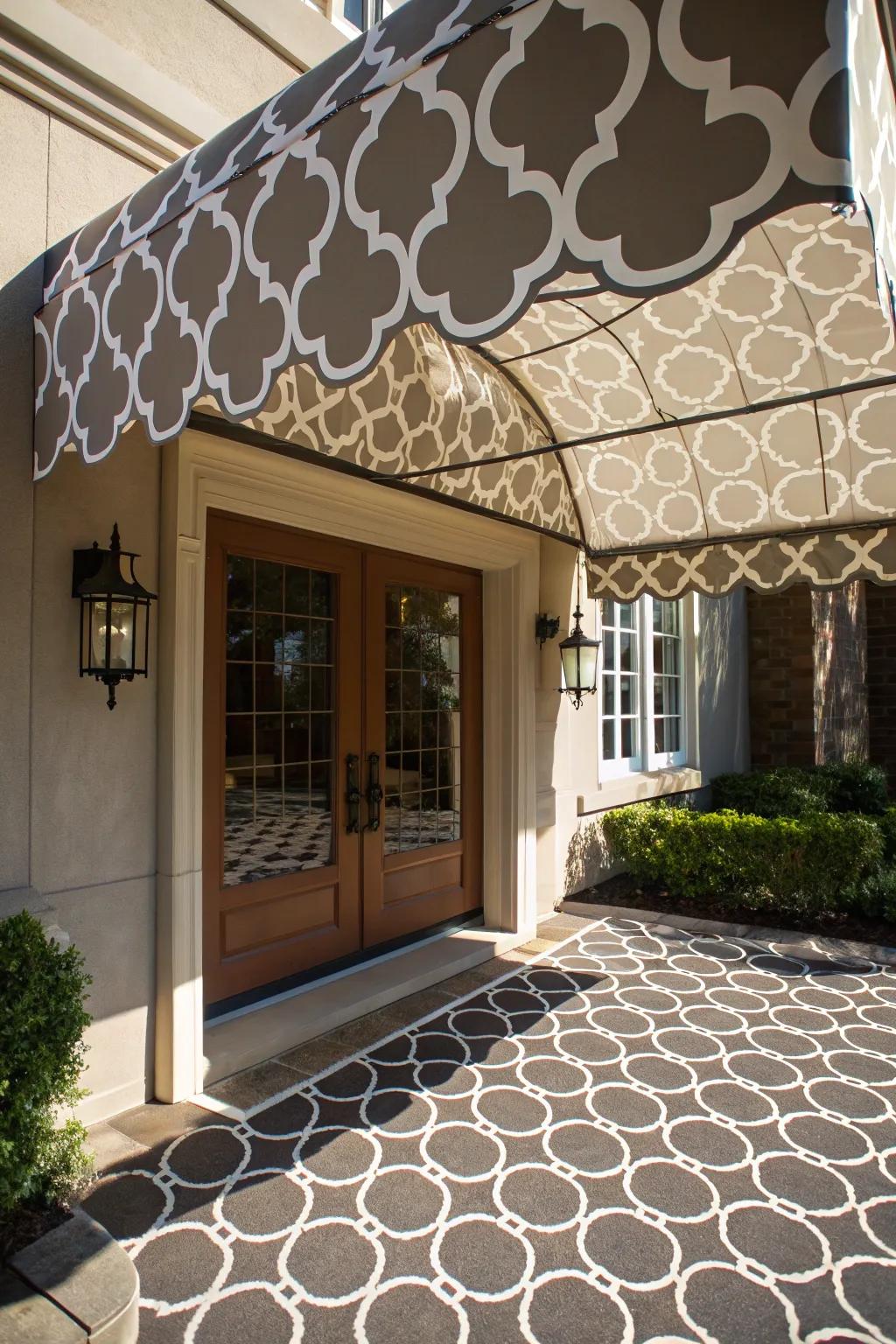 A quatrefoil patterned awning exudes elegance and charm.