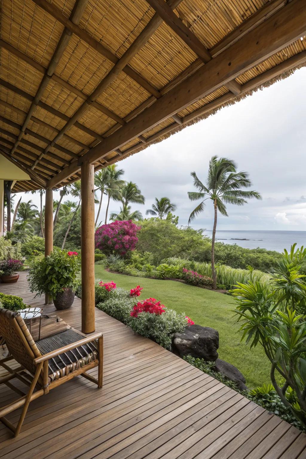 A bamboo roof brings a tropical feel to your backyard.