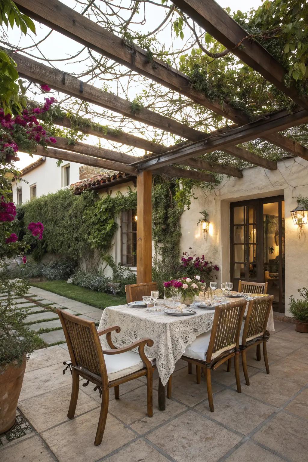 An elegant dining area invites you to enjoy meals al fresco.