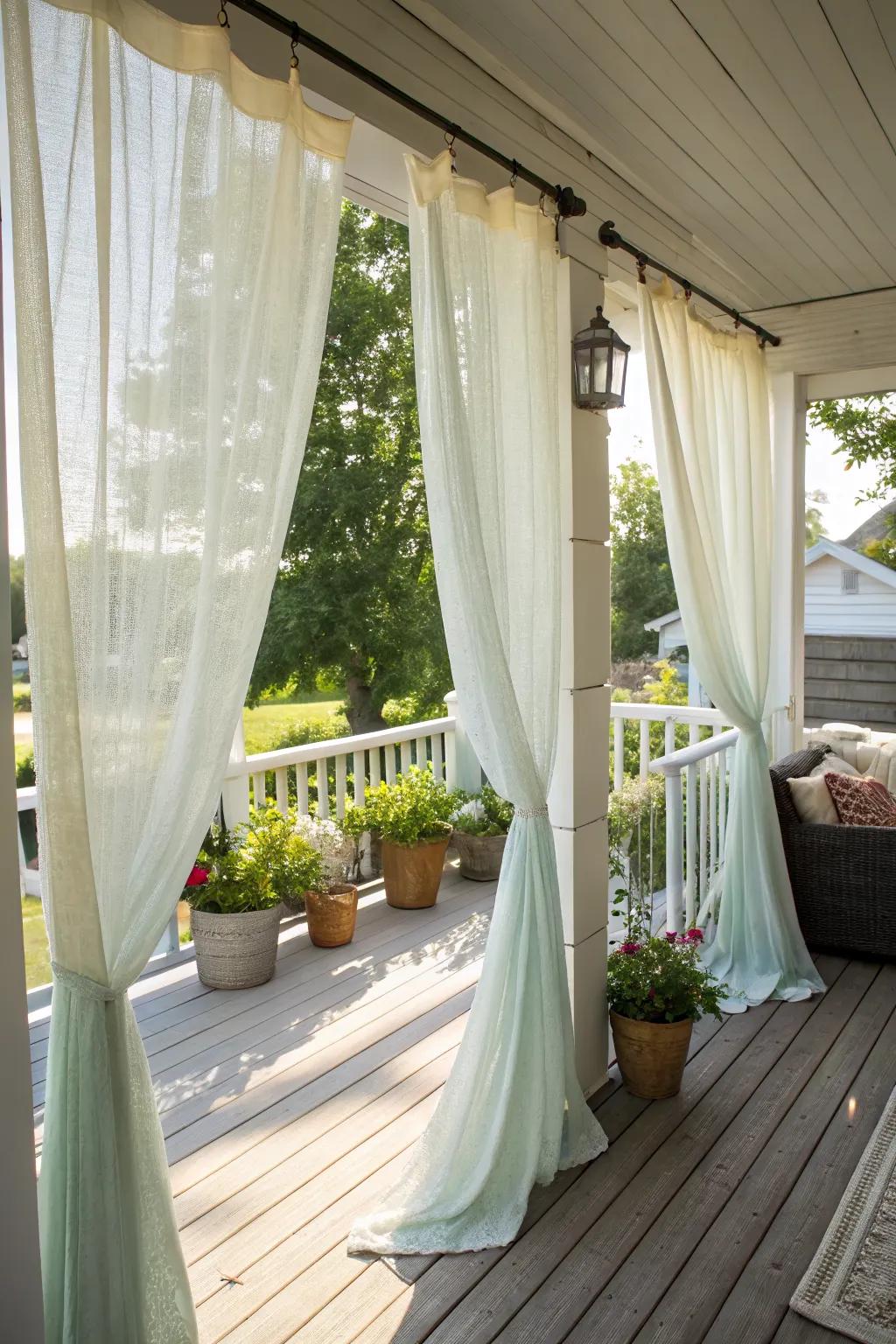 Change your porch's look with versatile seasonal curtains.