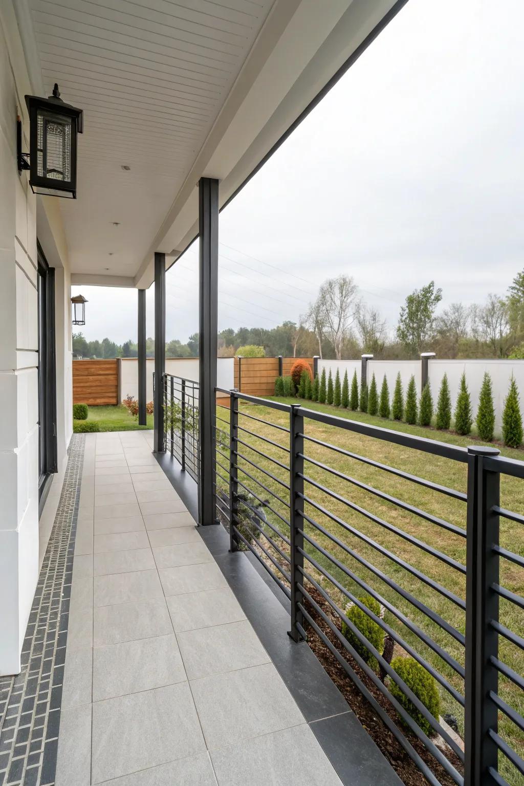 Modern architectural touches add a sleek edge to your porch design.