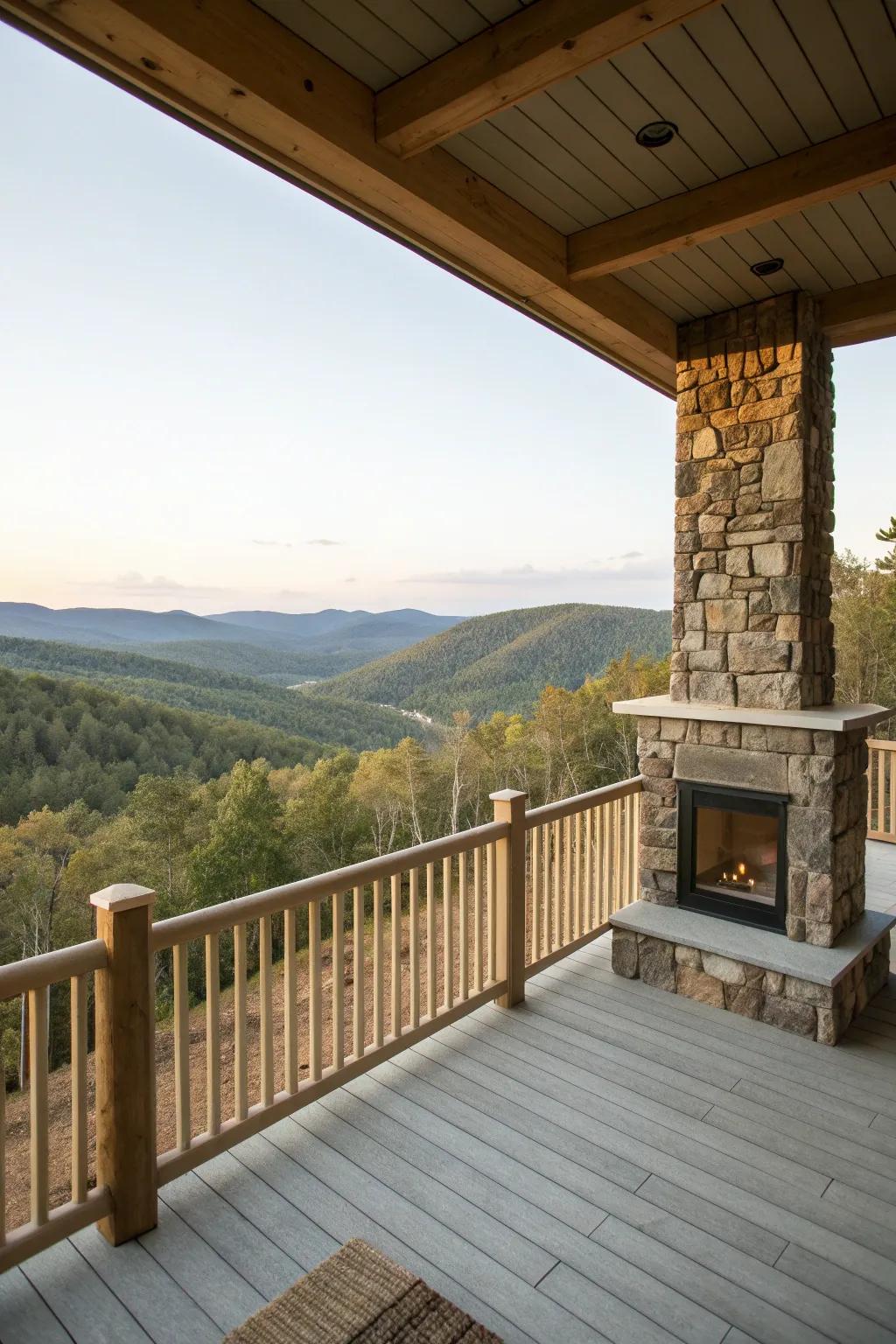 A fireplace offering a captivating view of the surrounding landscape.