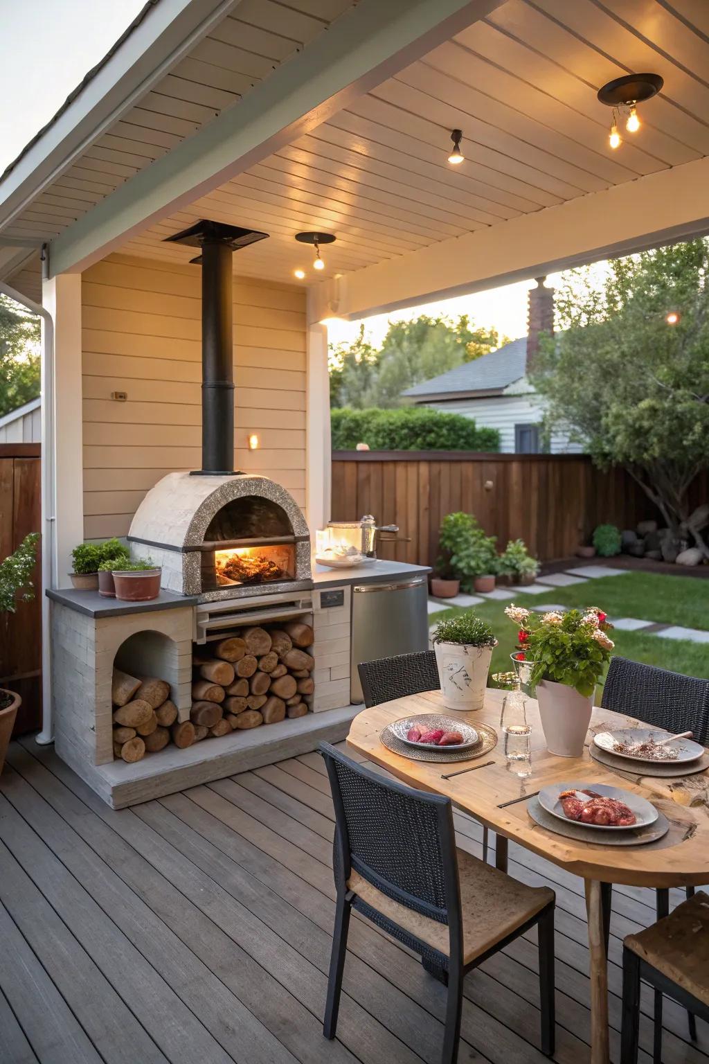 A built-in pizza oven elevates your outdoor cooking experience.