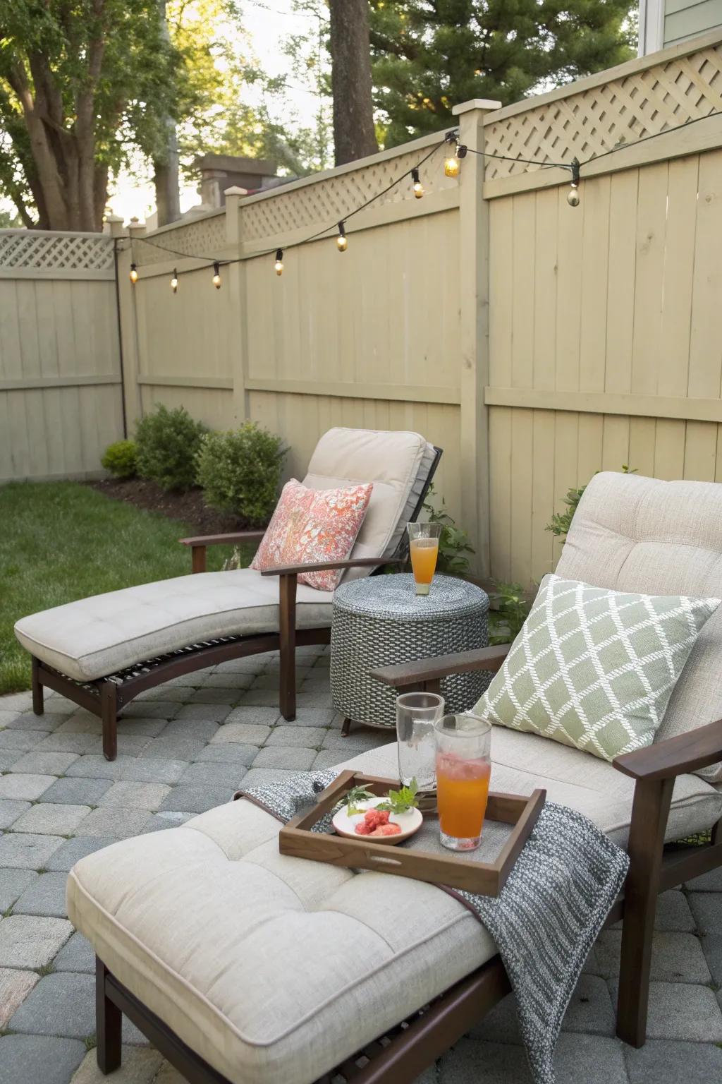 A relaxed backyard atmosphere with inviting, comfortable seating.