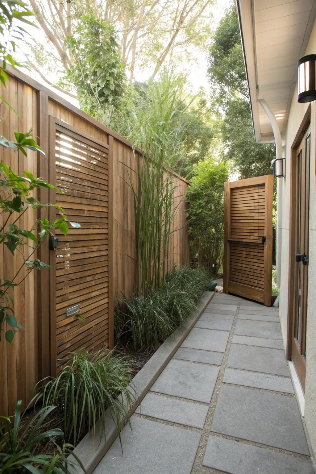 Privacy screens ensure a secluded and intimate patio setting.