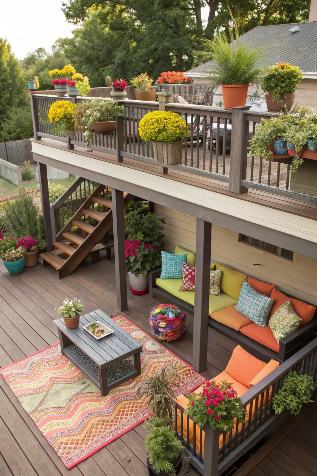 Add decor elements to create a vibrant deck oasis.
