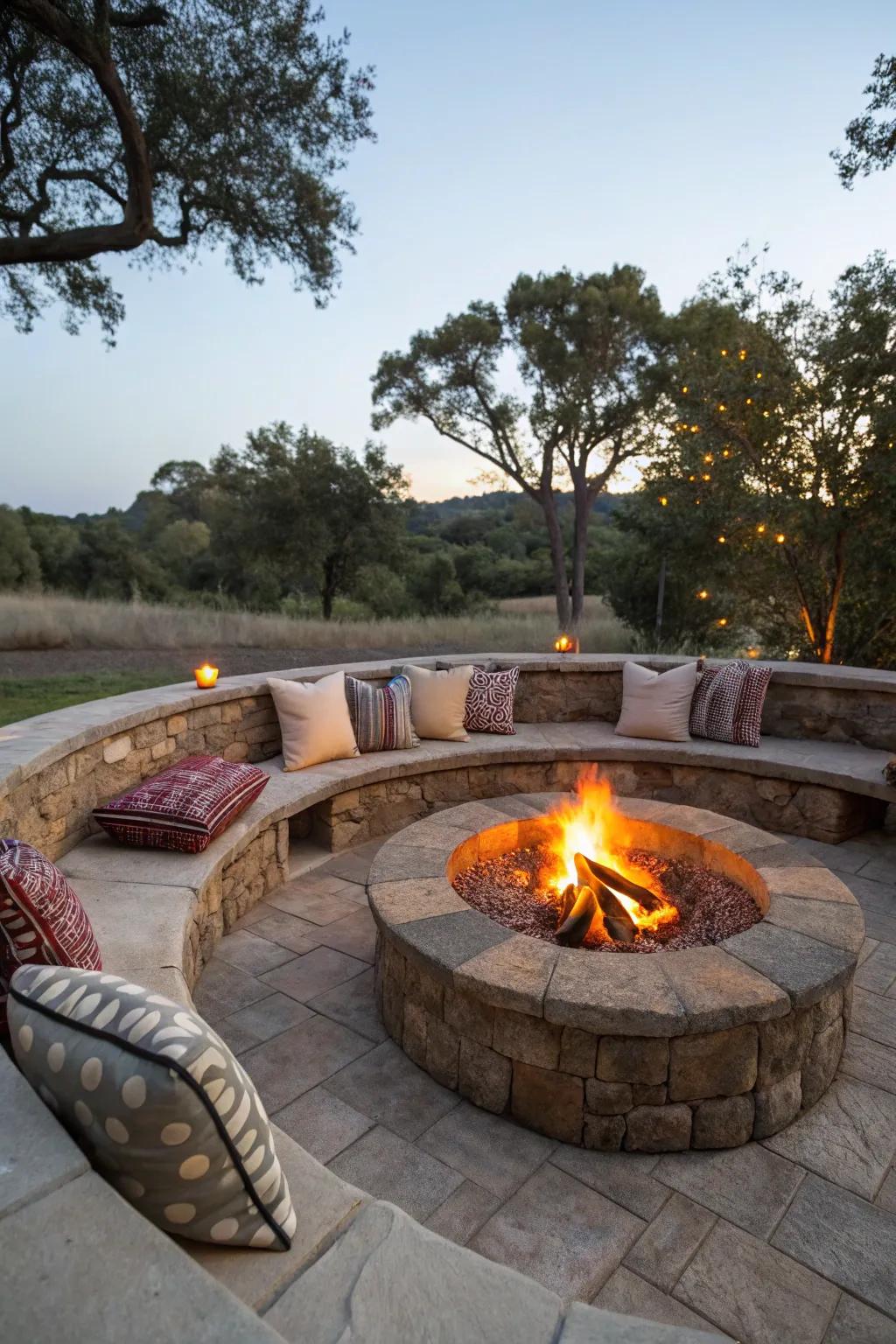Stone seating adds comfort and style to any BBQ area.