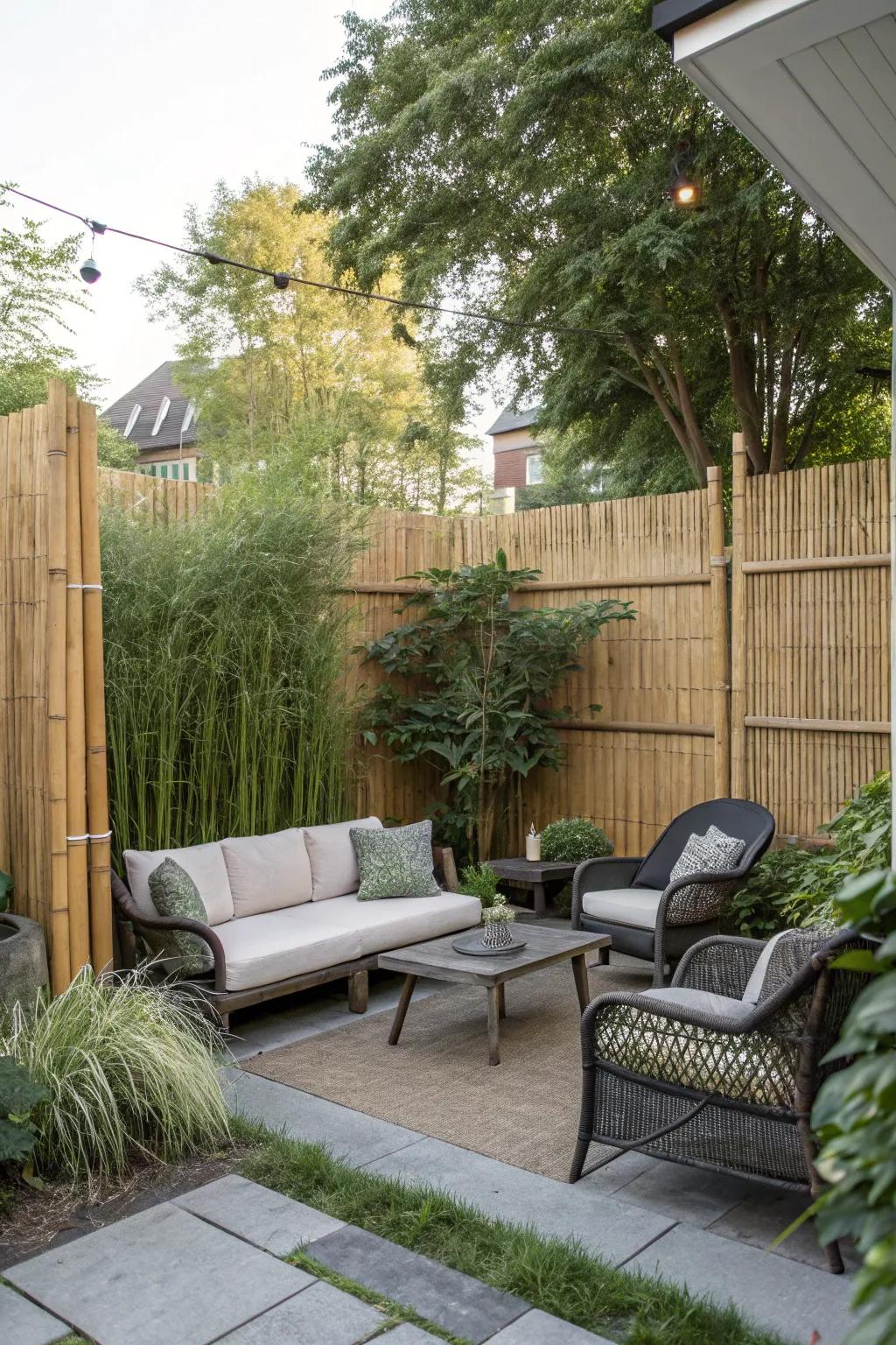 Privacy screens help create a secluded and intimate backyard retreat.