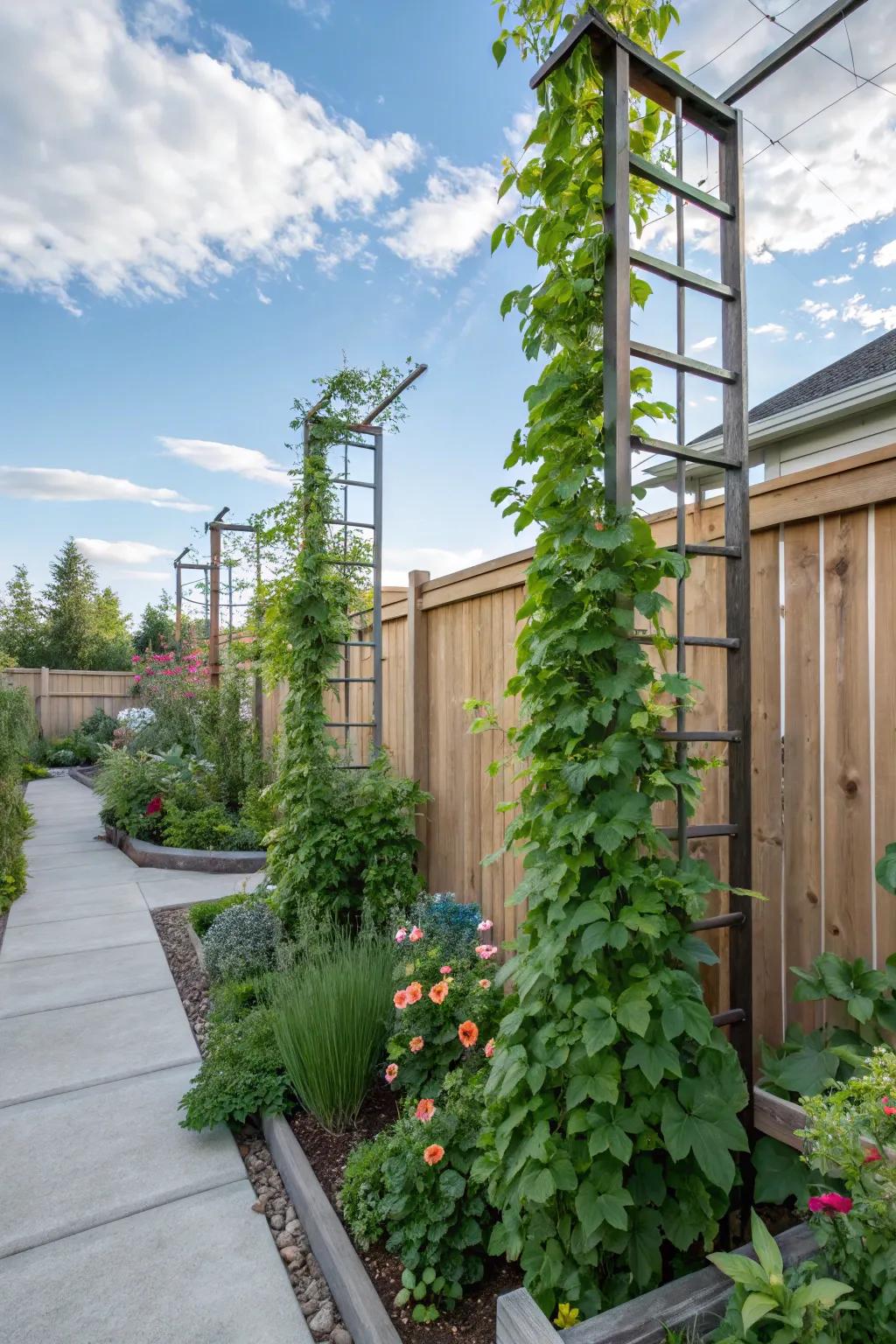 Vertical gardening maximizes green space and adds visual interest.