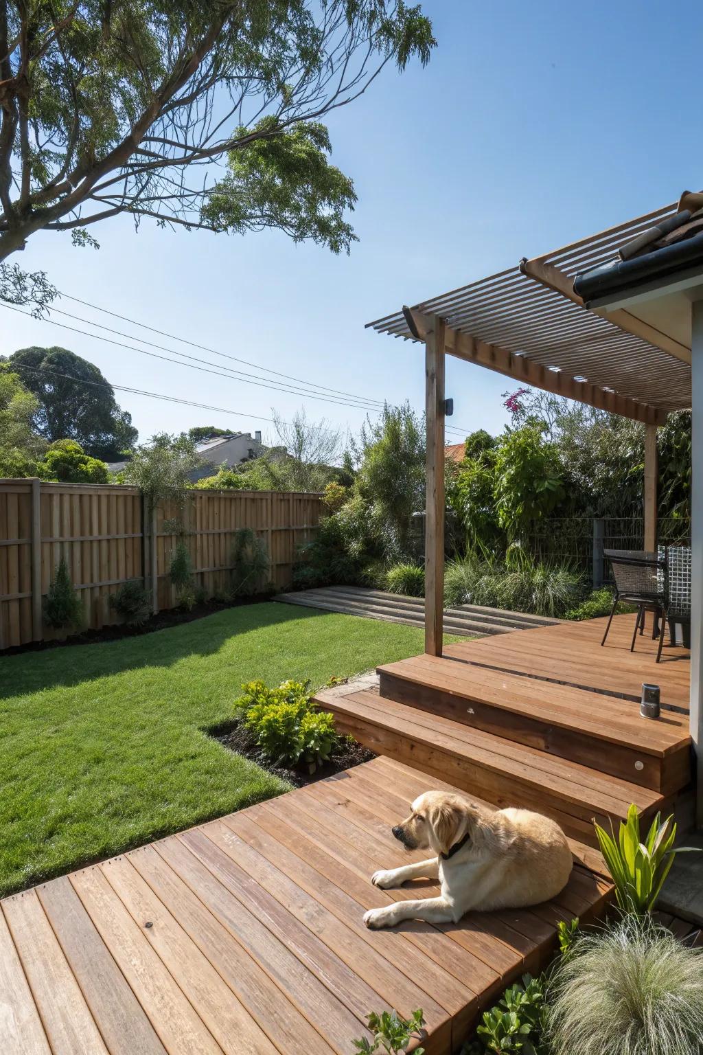 A raised platform offers a perfect lookout and resting place.