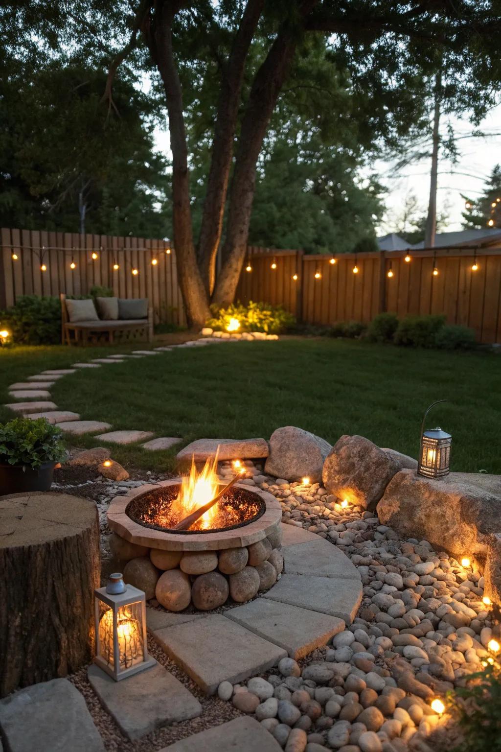Downlighting offers a gentle, soothing glow to your fire pit area.