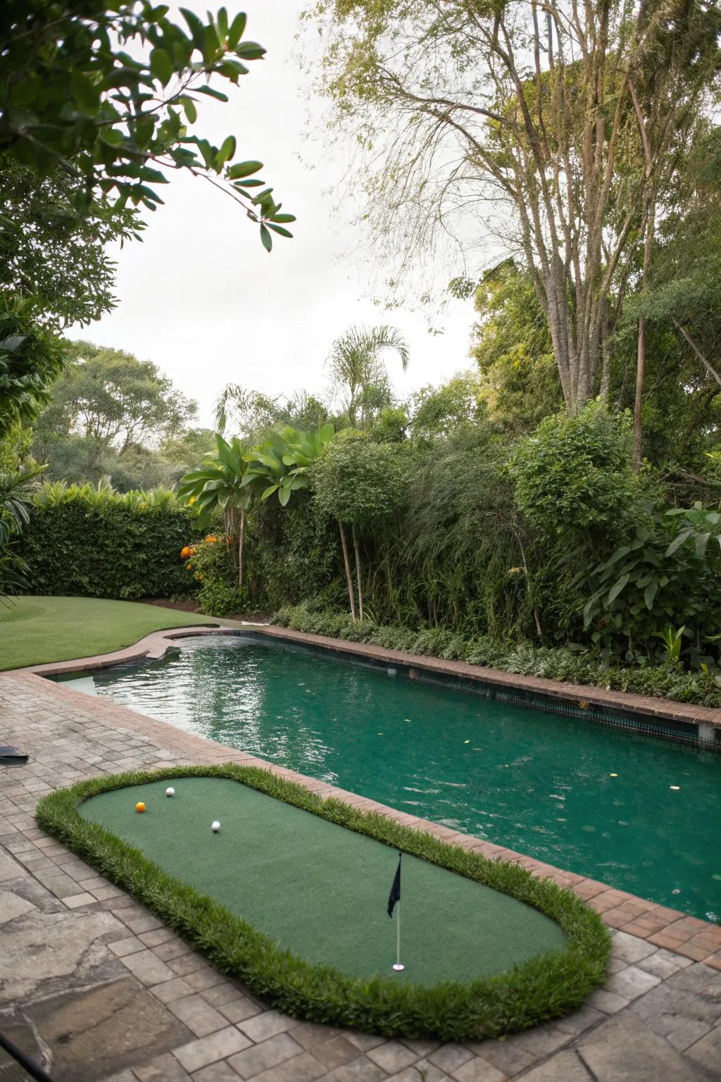 Make a splash with a floating putting green in your pool.