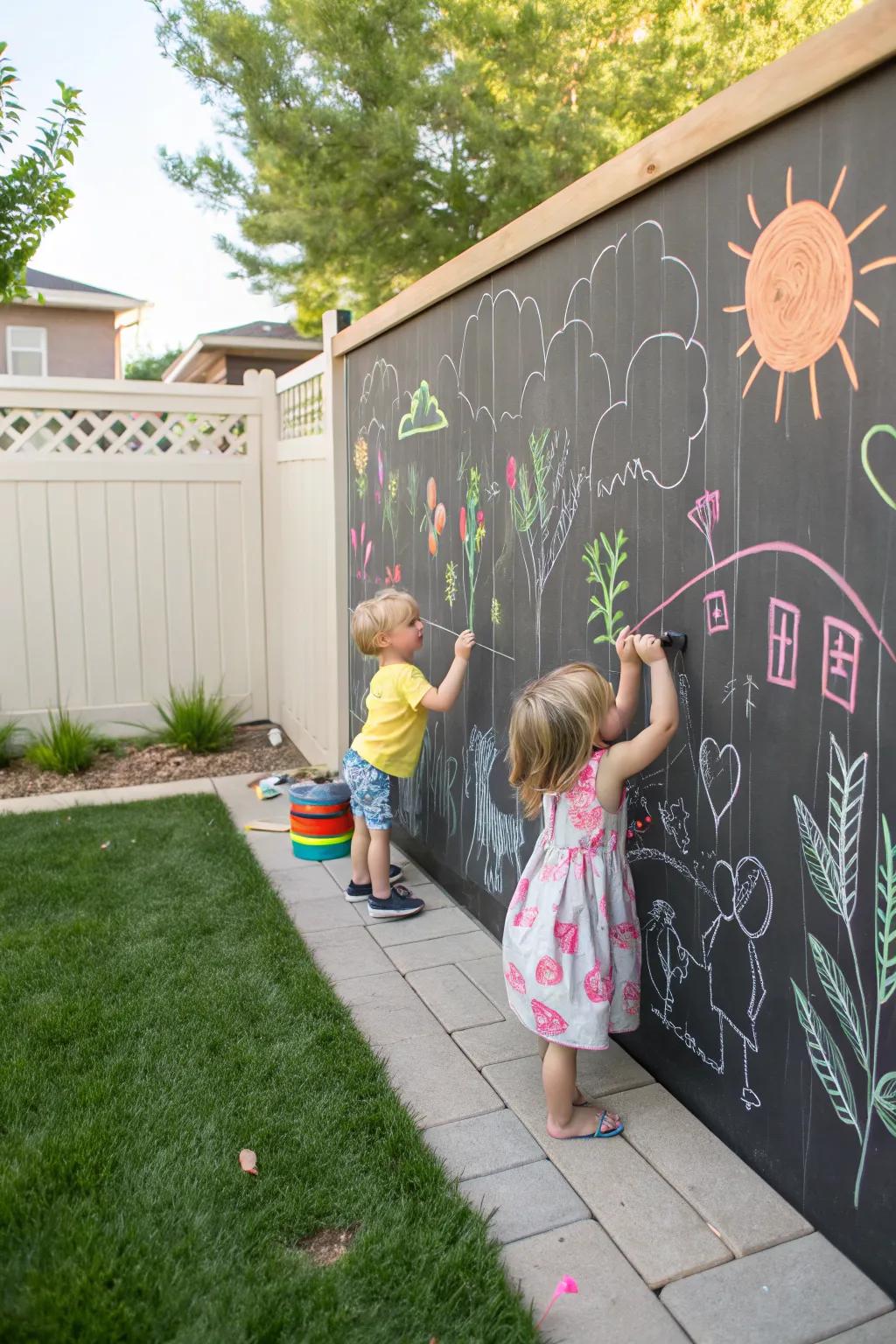 A backyard chalkboard wall for creative fun.