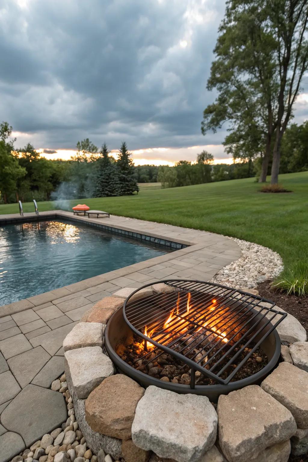 A fire pit equipped with cooking grates for grilling enthusiasts.