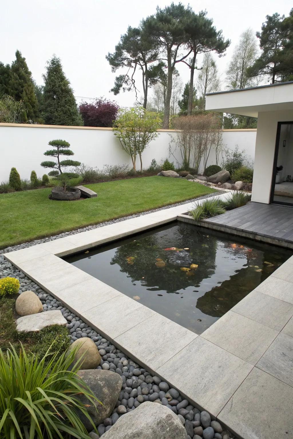 Minimalist design offers a sleek, modern take on traditional ponds.
