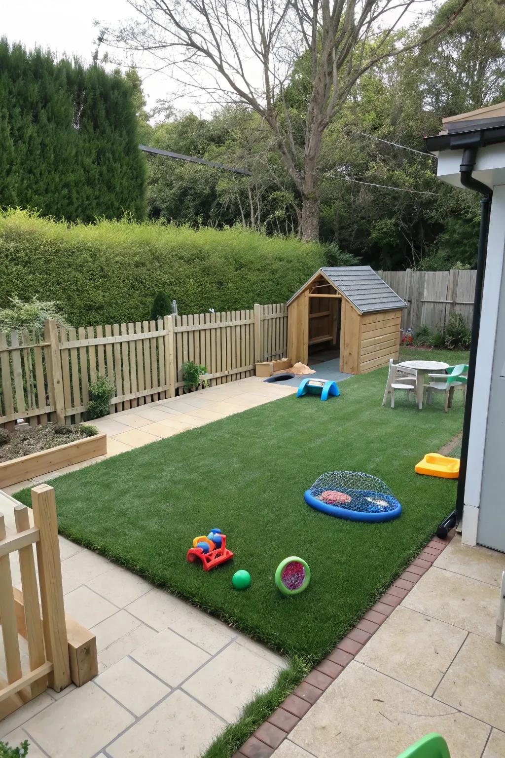 Artificial grass provides a perfect play area for pets.