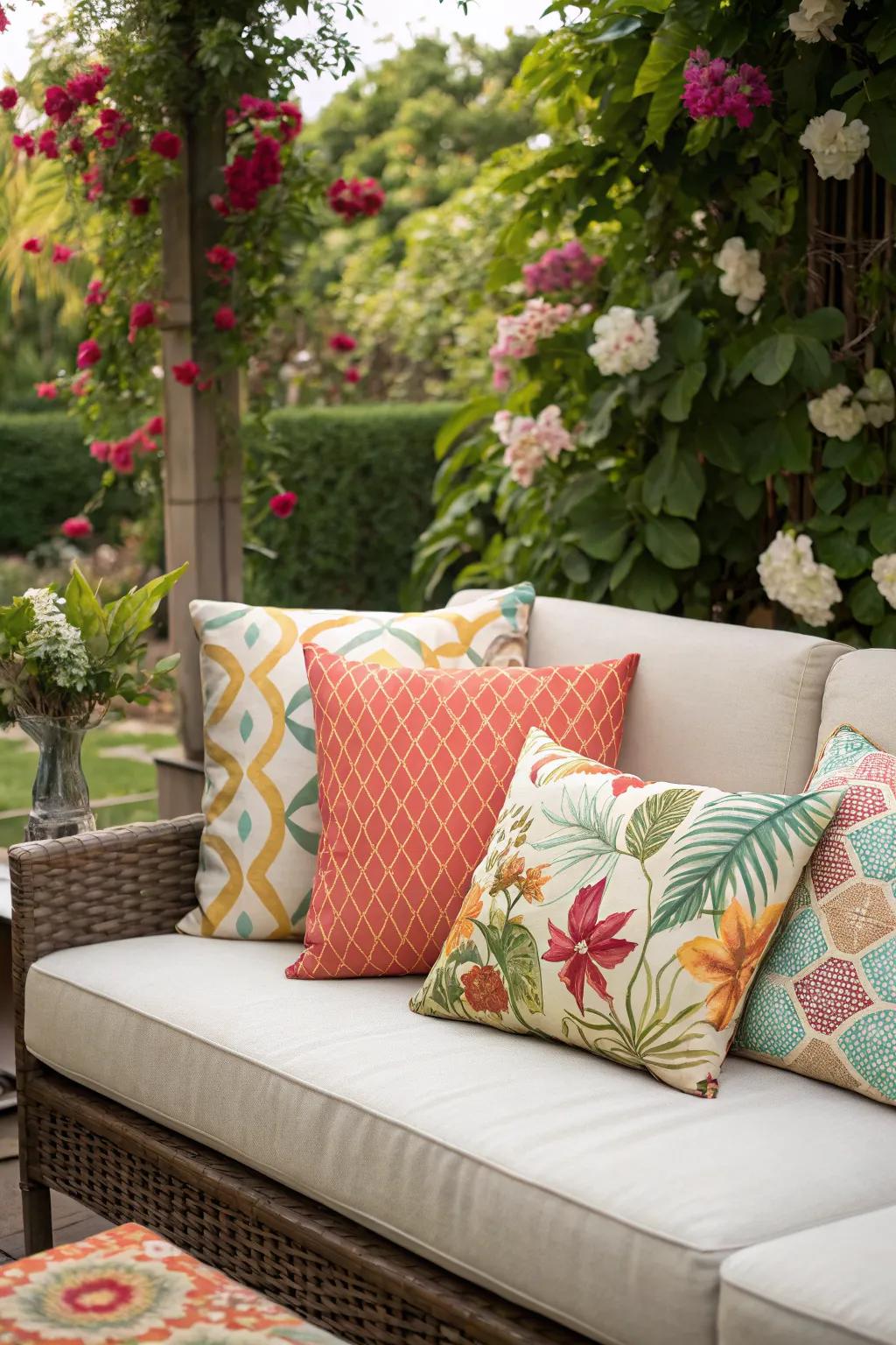 Throw pillows offer a pop of color and comfort to any seating area.